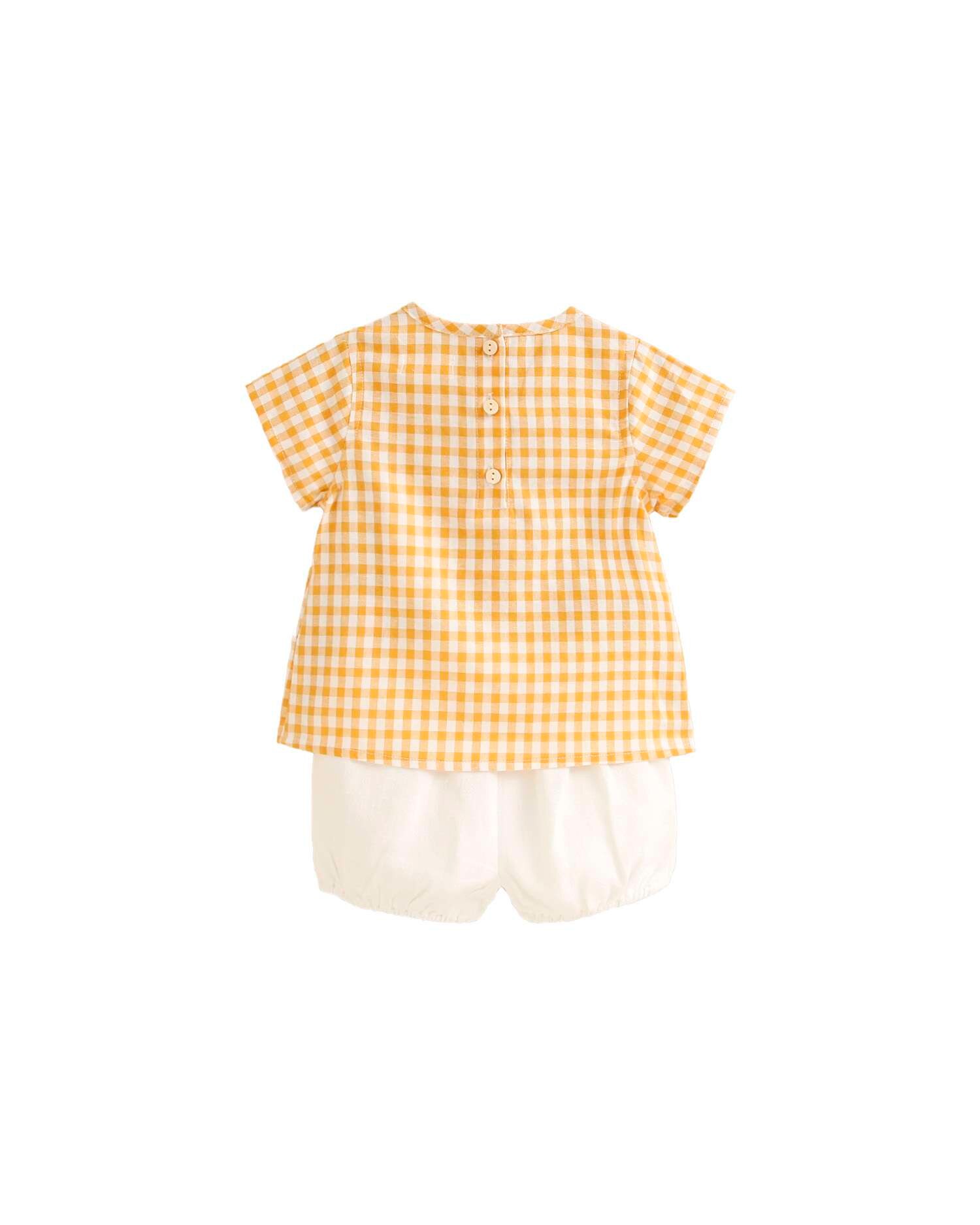 Conjunto para Bebé de Camisa Vichy e Calções Lisos Dadati Mostarda-2