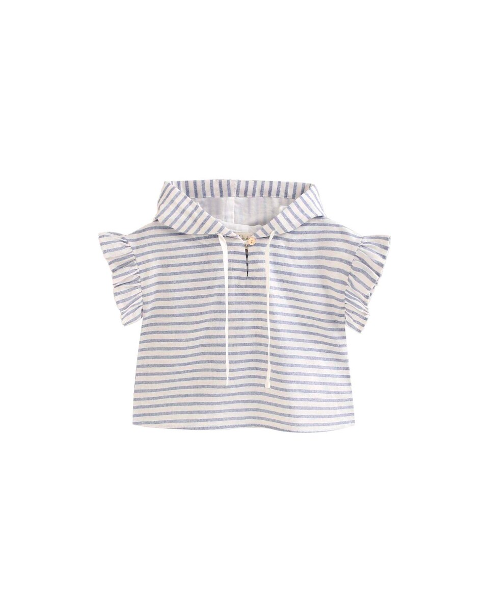 Blusa Infantil às Riscas com Capuz Azul-1