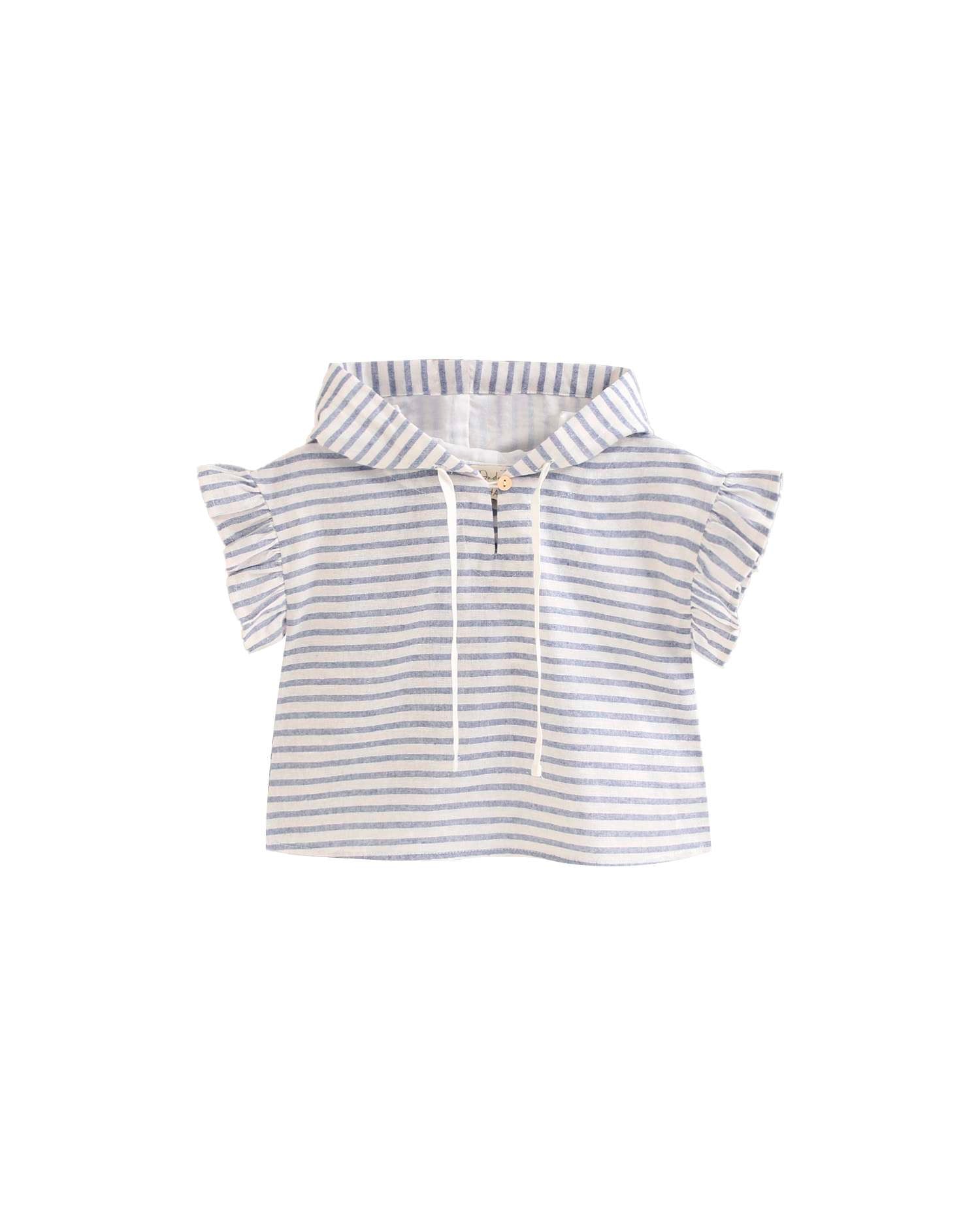 Blusa Infantil Às Riscas com Capuz Azul-3