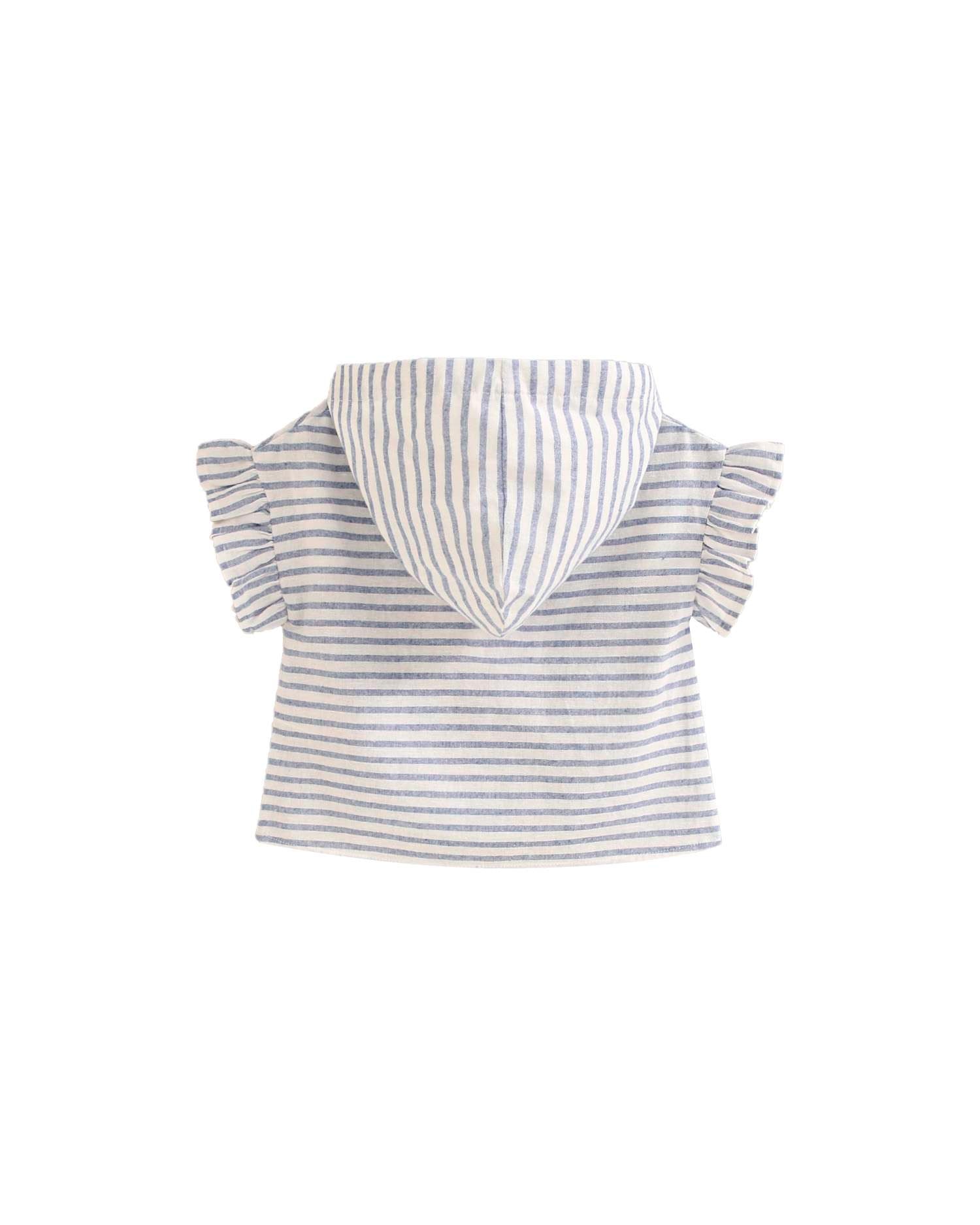 Blusa Infantil Às Riscas com Capuz Azul-4