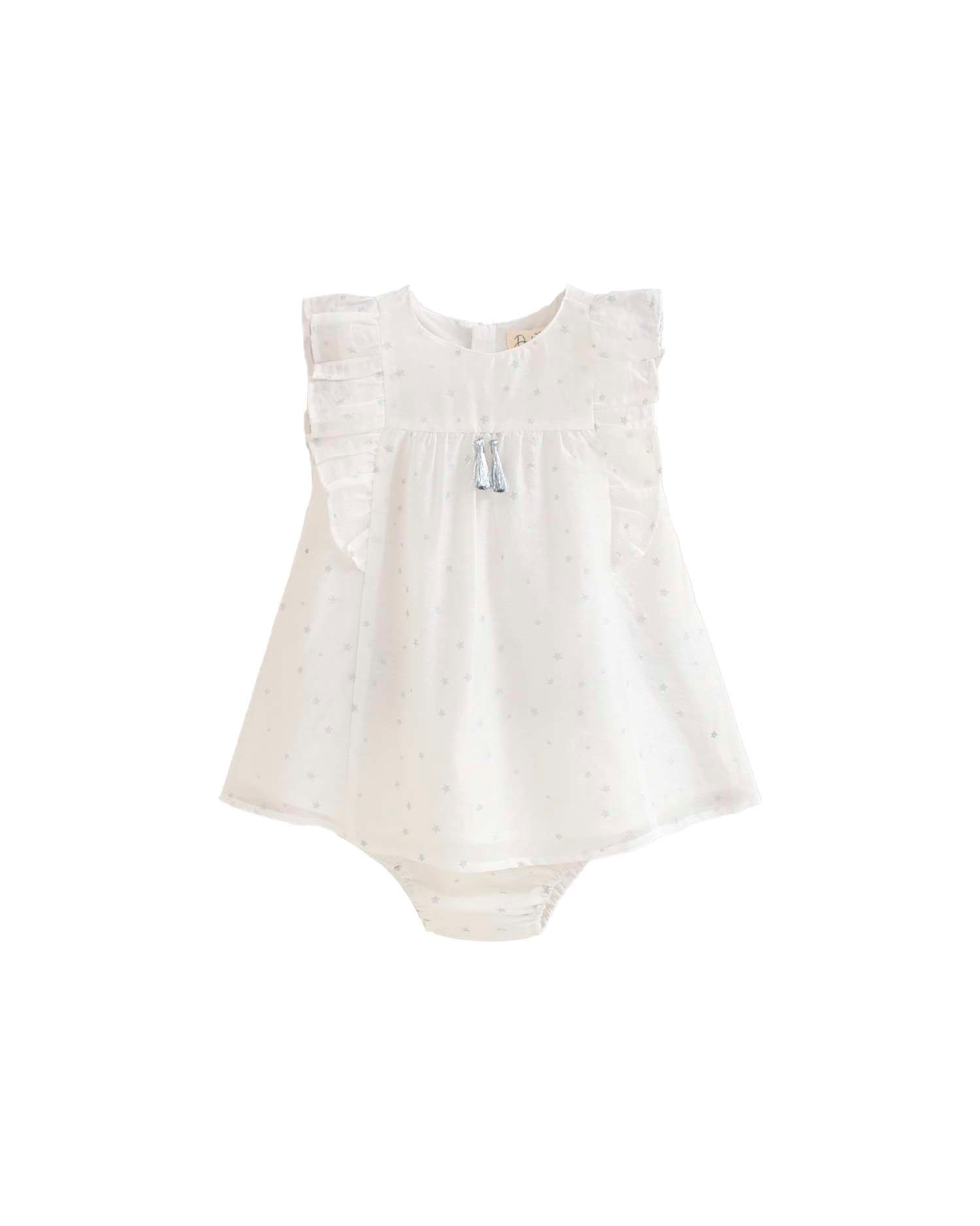 Vestido para Bebé com Estampado de Estrelas e Gola em Conjunto Branco-1