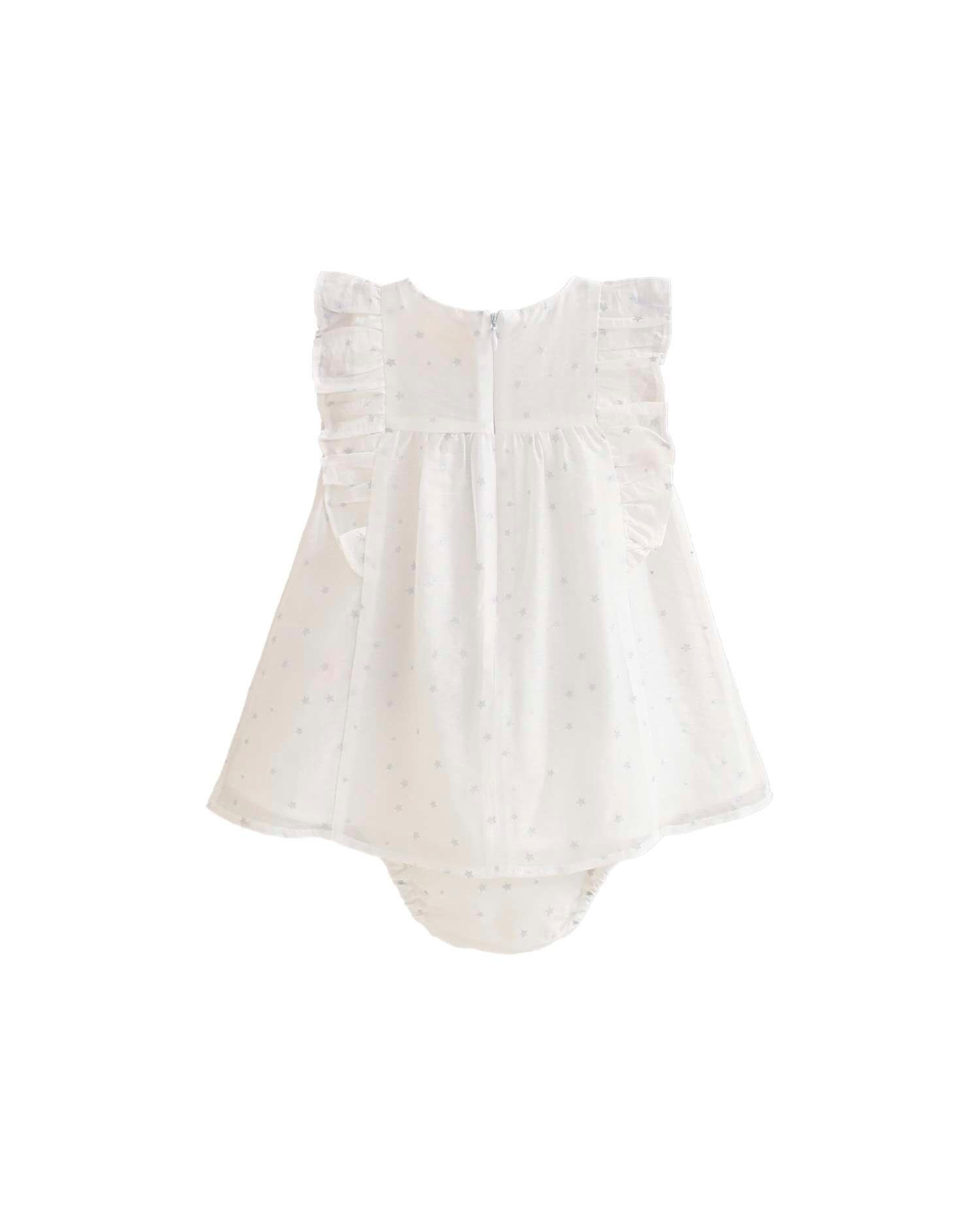 Vestido para Bebé com Estampado de Estrelas e Gola em Conjunto Branco-2