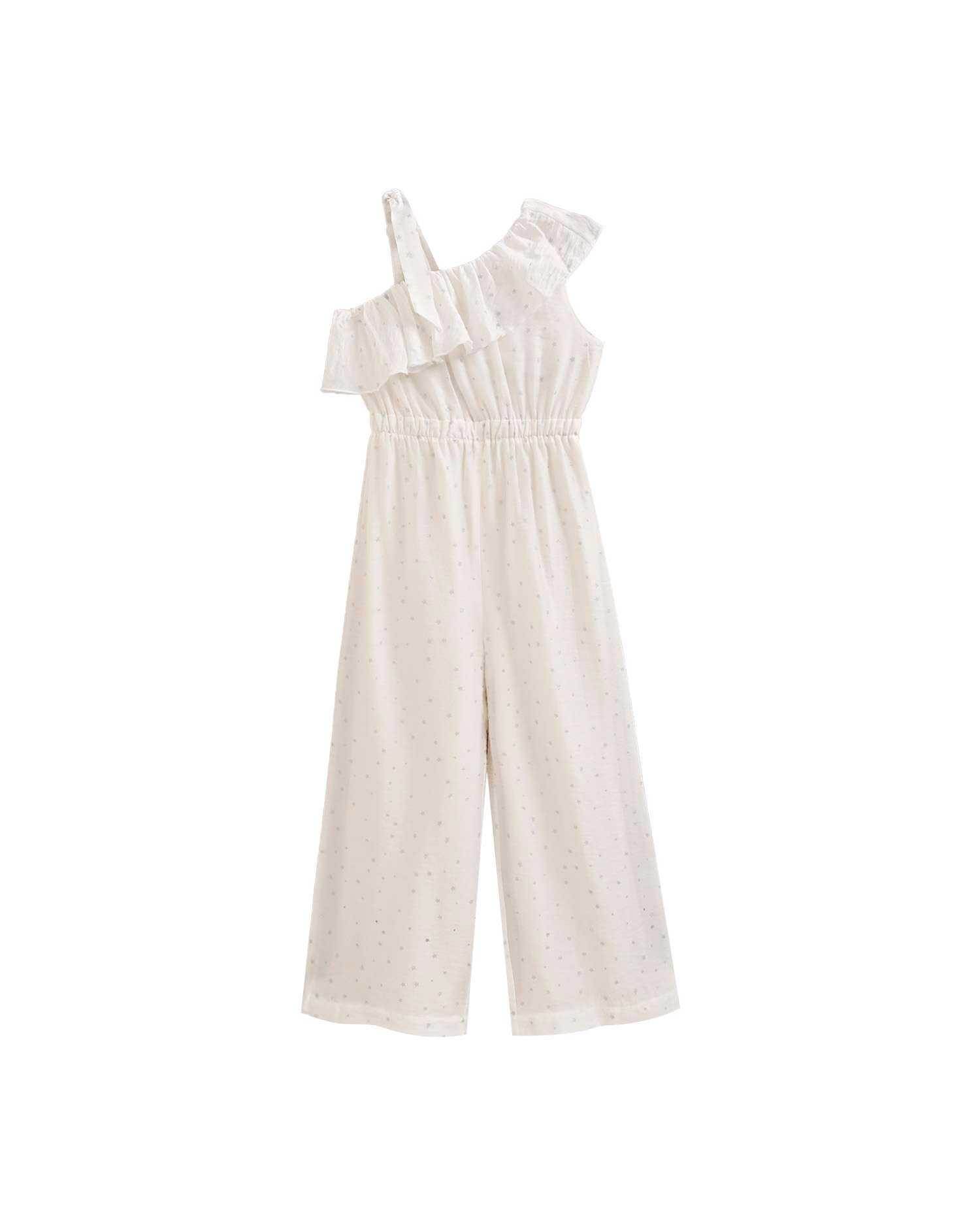 Macacão Infantil Assimétrico com Estampado de Estrelas Glitter Dadati Branco-2