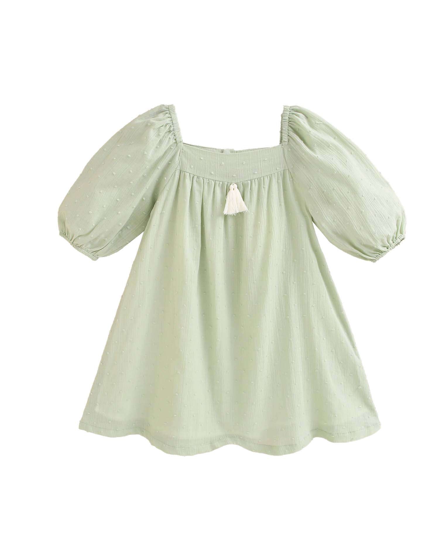 Vestido Infantil em Plumeti com Mangas Abalonadas Dadati Verde-antiquário-2