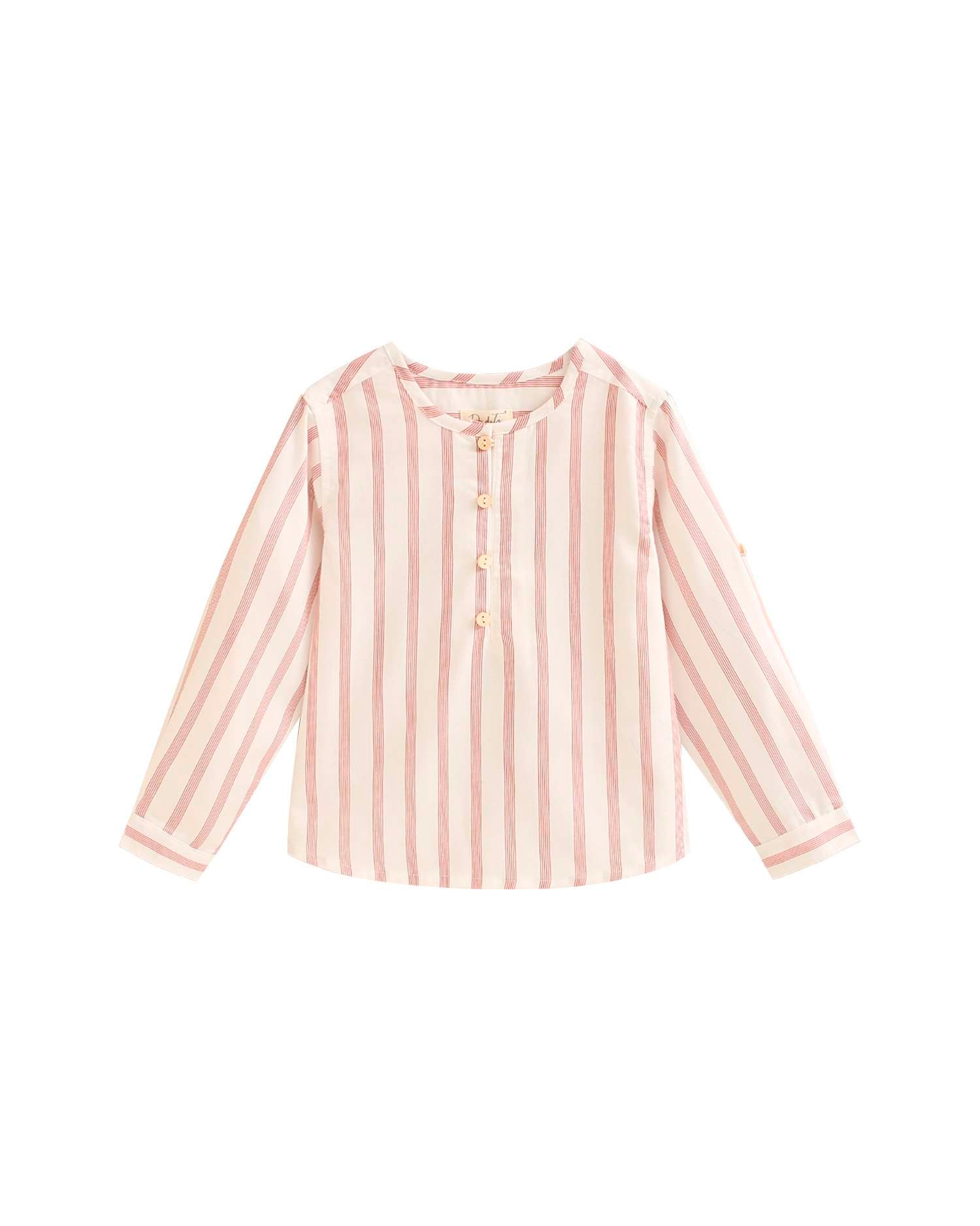 Camisa Infantil de Manga Comprida com Estampado Às Riscas Branco-1