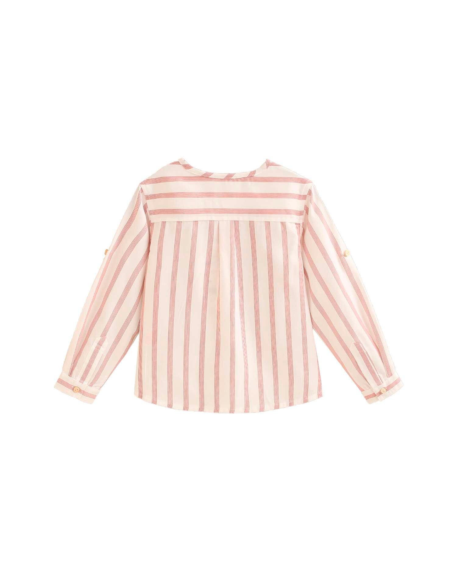 Camisa Infantil de Manga Comprida com Estampado Às Riscas Branco-2