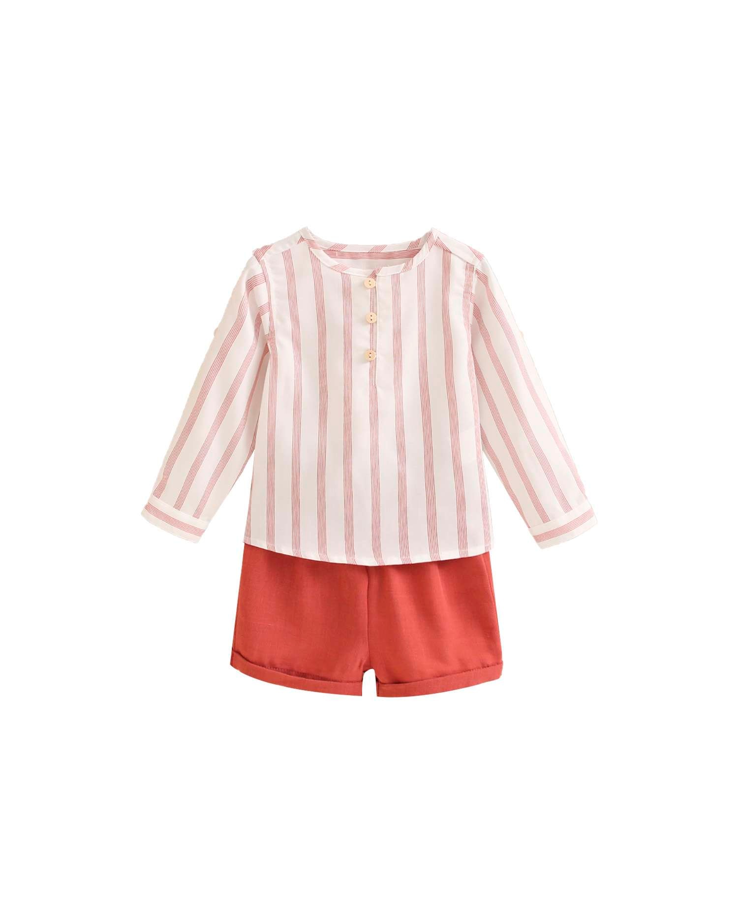 Conjunto para Bebé de Camisa Às Riscas e Calções Dadati Branco-2