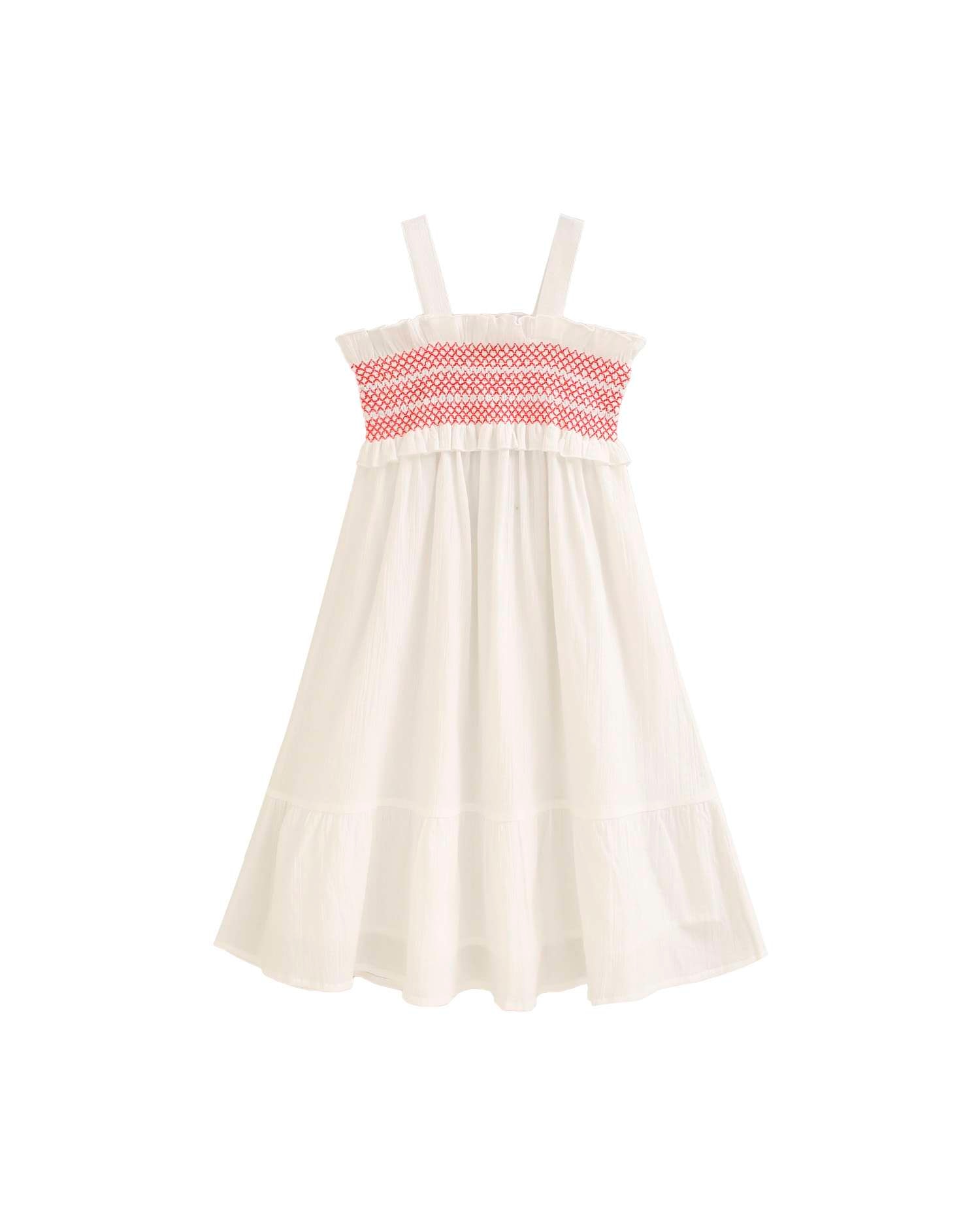 Vestido Infantil de Alças com Favo de Mel Dadati Vermelho / Branco-3