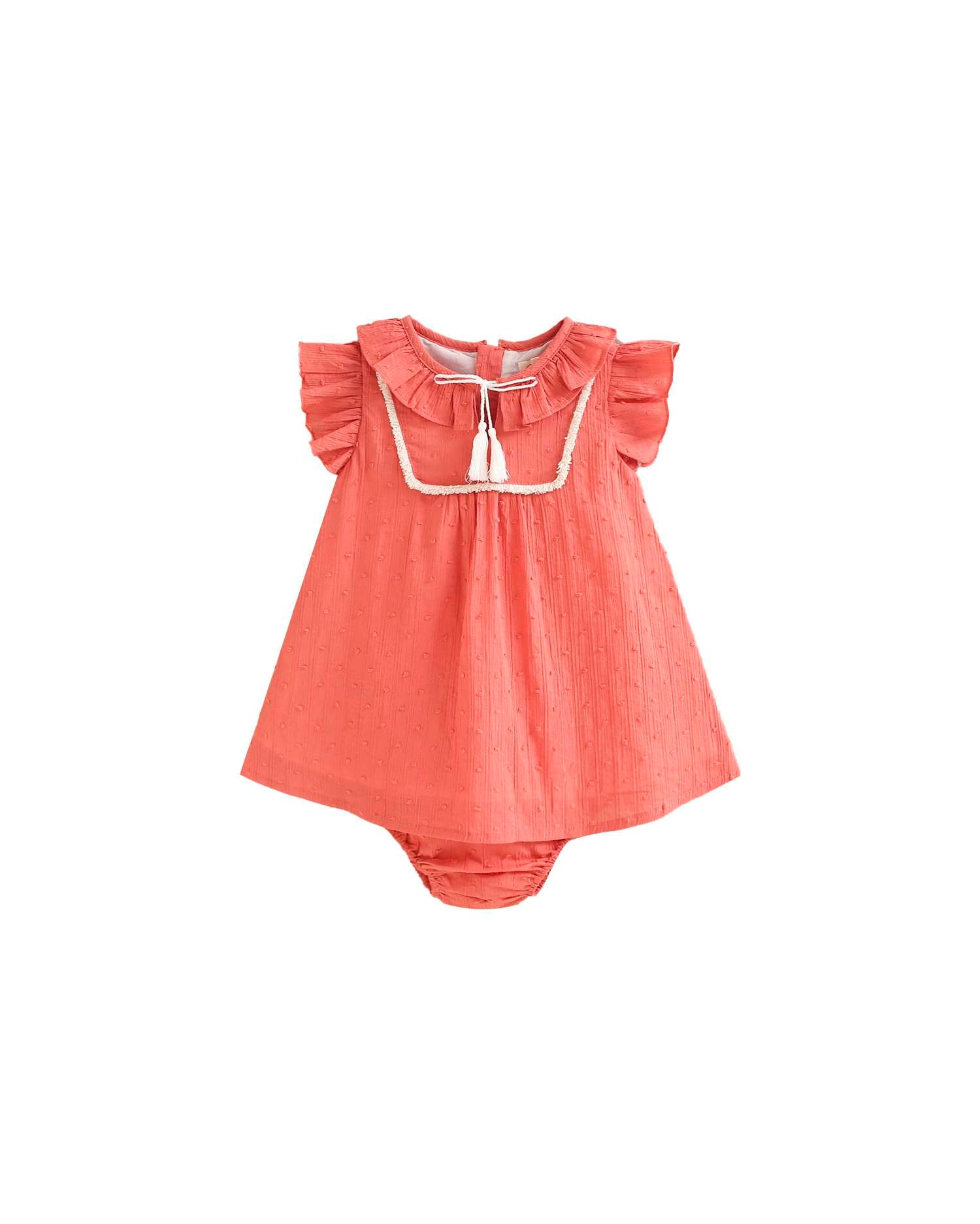 Vestido para Bebé com Gola em Plumeti Dadati Coral-1
