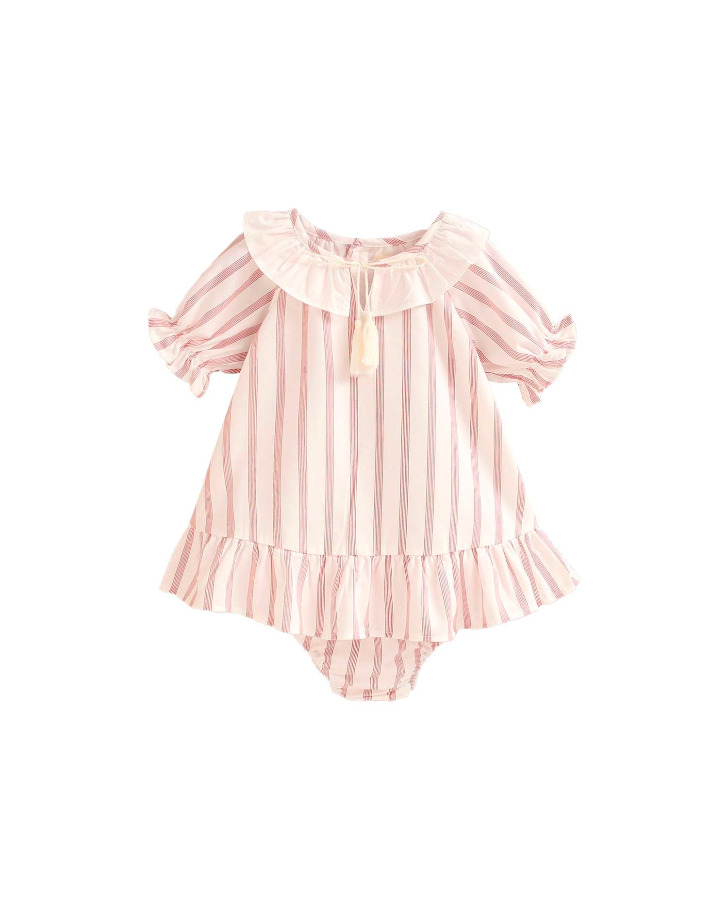 Vestido para Bebé Às Riscas com Gola em Conjunto Dadati Branco-2