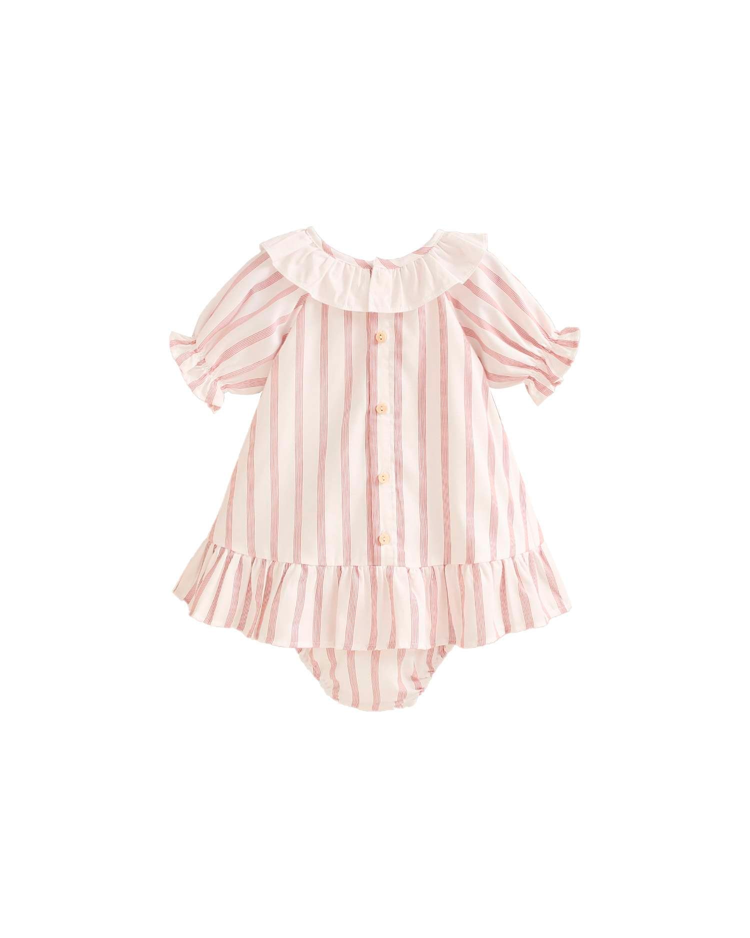 Vestido para Bebé Às Riscas com Gola em Conjunto Dadati Branco-3