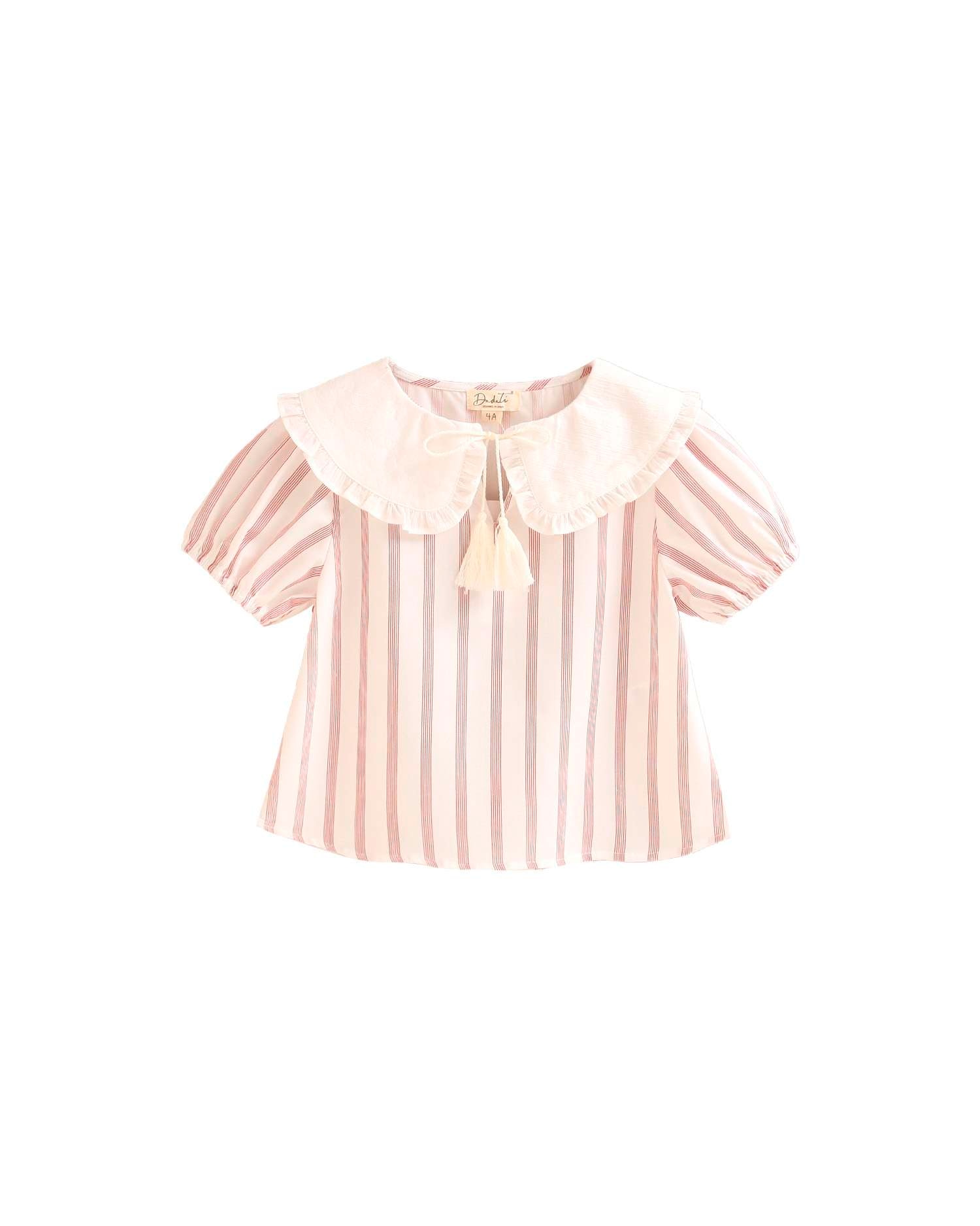 Blusa Infantil Às Riscas com Gola Peter Pan Branco-2