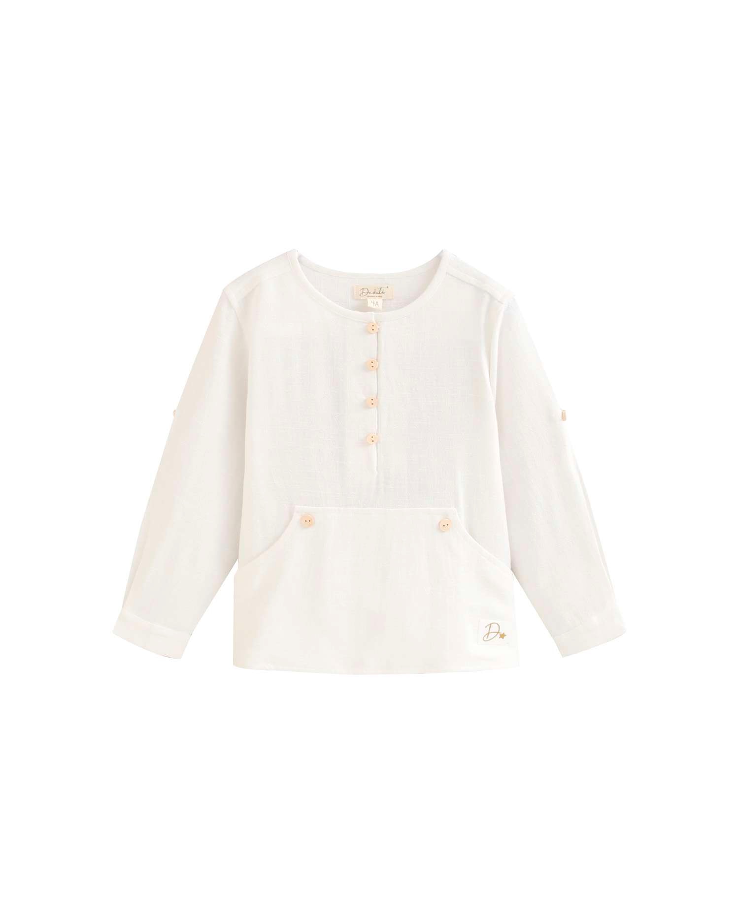 Camisa Infantil de Manga Comprida Tipo Canguru Branco-1
