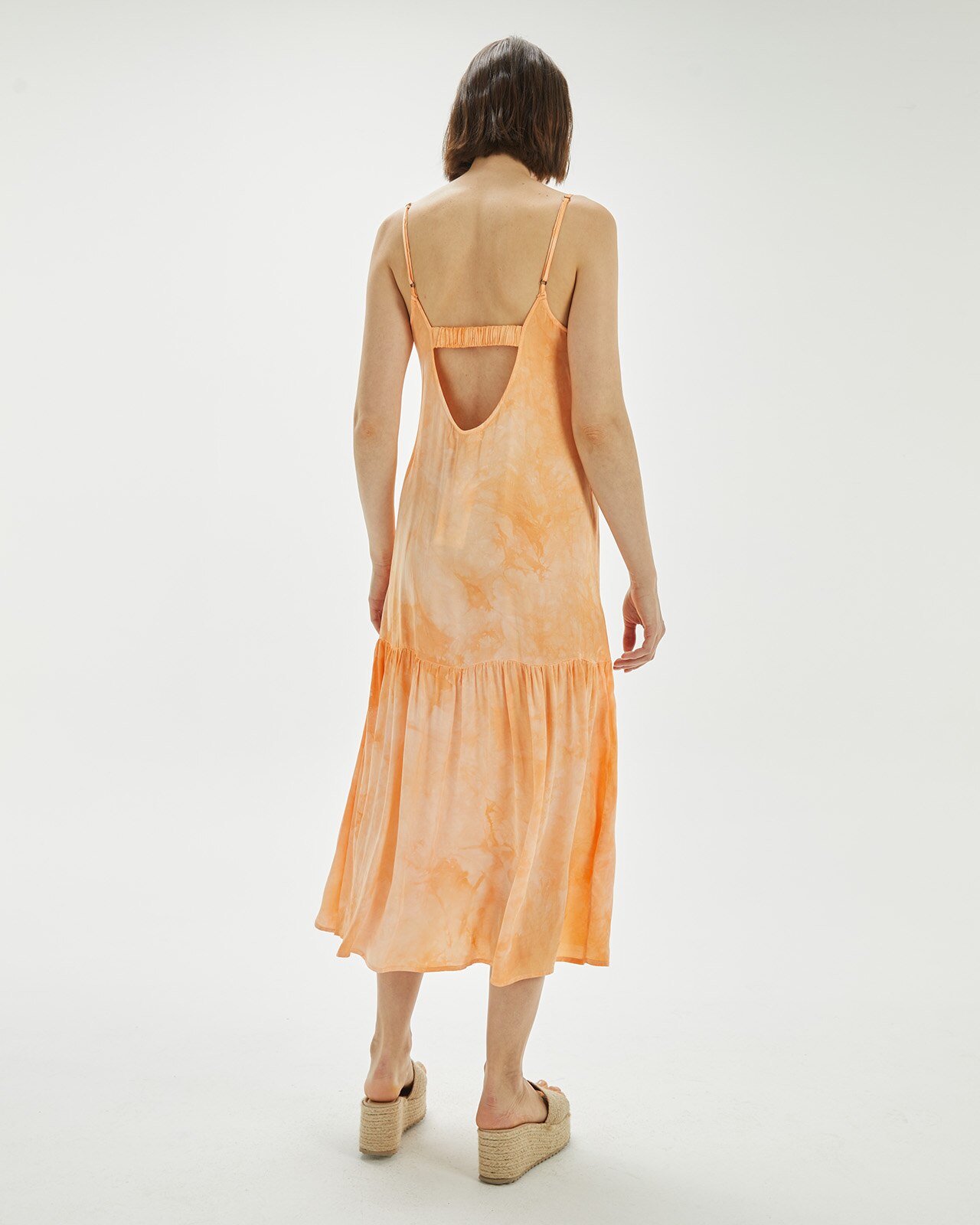 Vestido Tie Dye em Tecido Fluido e Acetinado Laranja-2