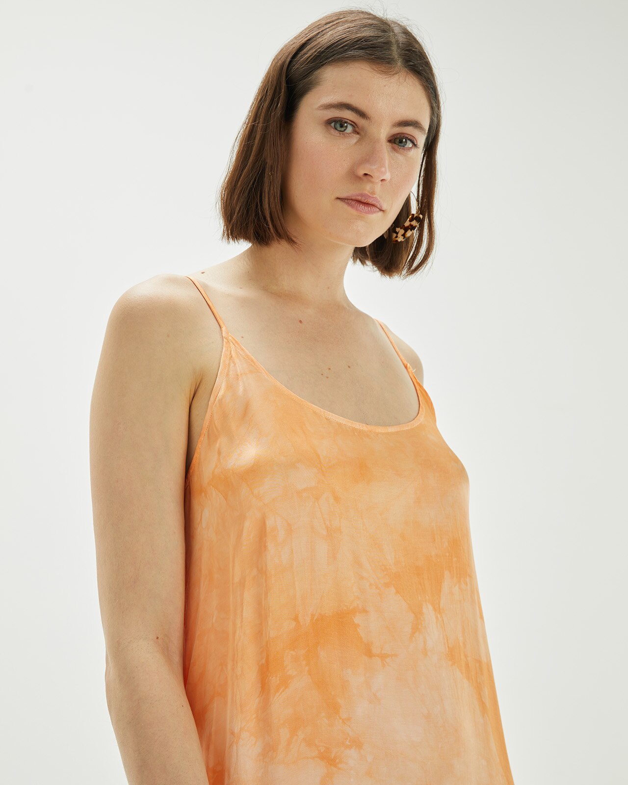 Vestido Tie Dye em Tecido Fluido e Acetinado Laranja-4