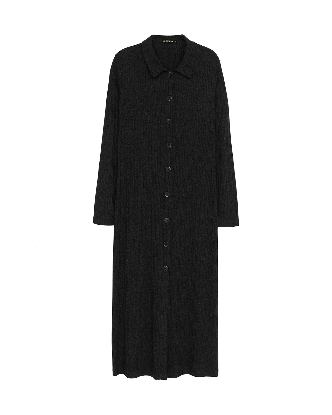 Vestido Midi de Canelado com Gola Polo Cinzento-6