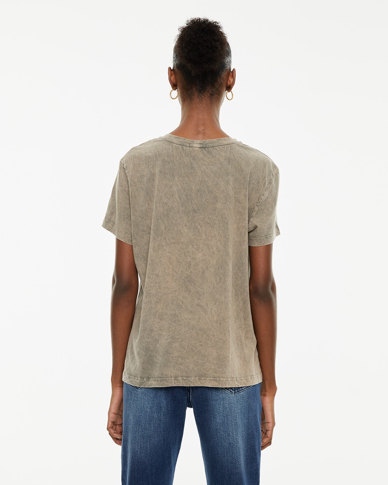 T-shirt de Algodão Orgânico com Ilustração Frontal Bege-2