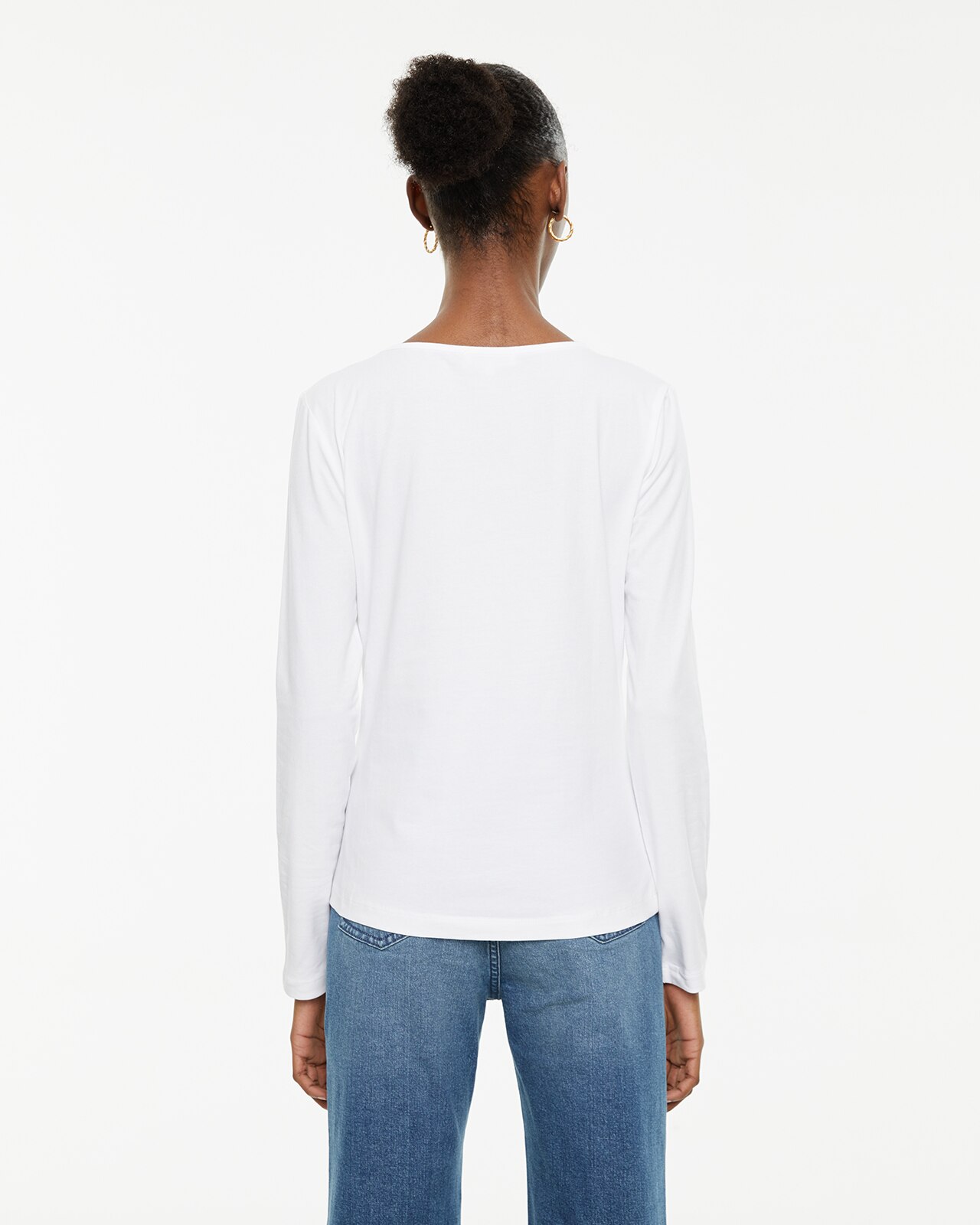 T-shirt Básica Ajustada de Manga Comprida Branco-2
