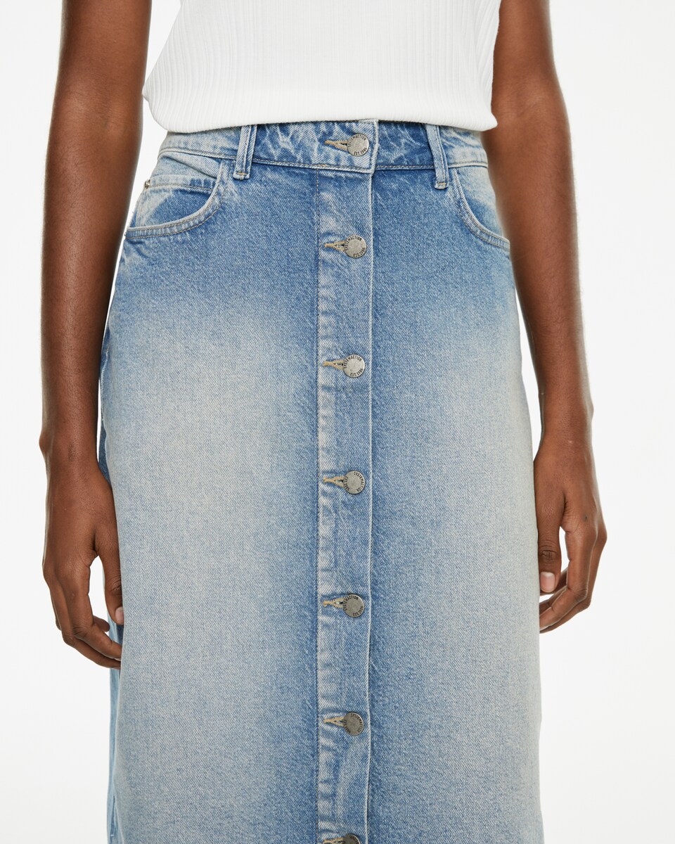 Saia Jeans com Fecho de Botões Frontal Azul-índigo-4