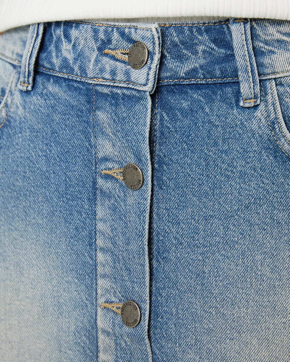 Saia Jeans com Fecho de Botões Frontal Azul-índigo-5