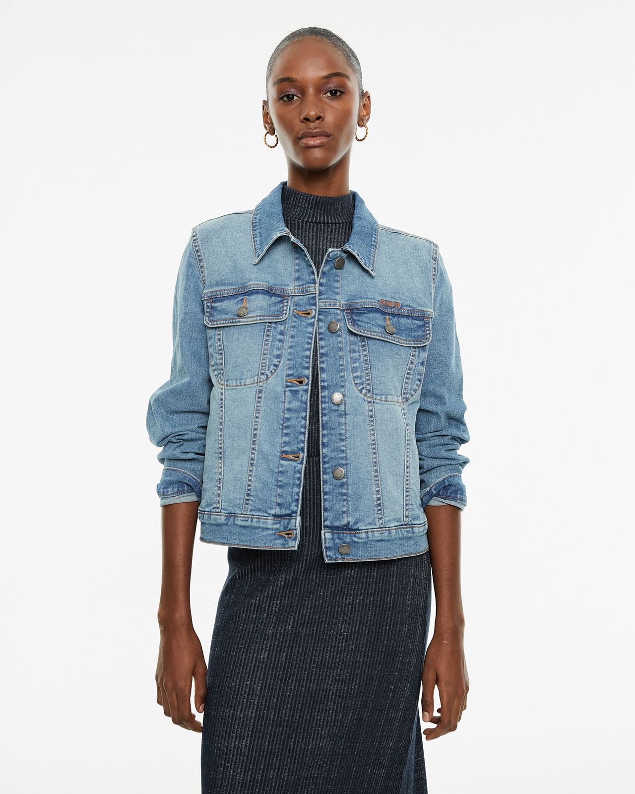 Blusão Jeans com Gola Tipo Camisa e Botões Metálicos Azul denim-1
