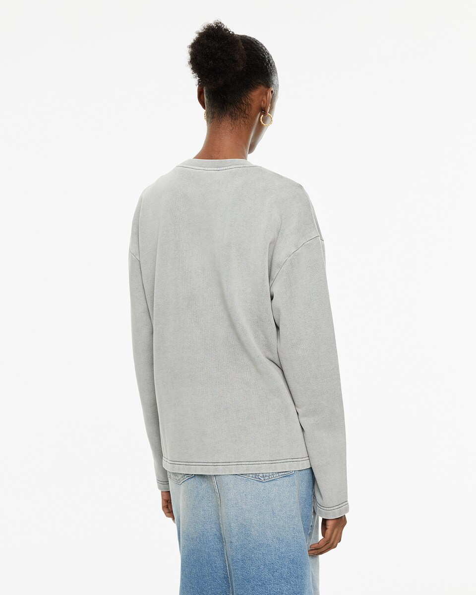 Sweatshirt Efeito Desgastado com Mensagem em Relevo Cinzento-claro-2