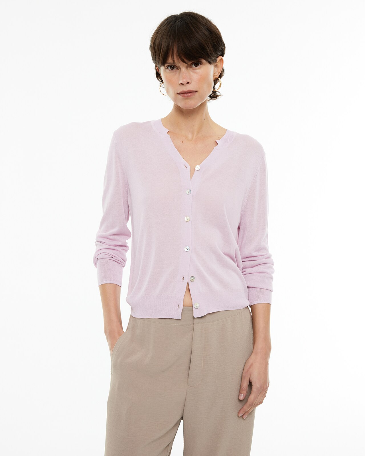 Cardigan Básico com Fecho de Botões Lilás-1