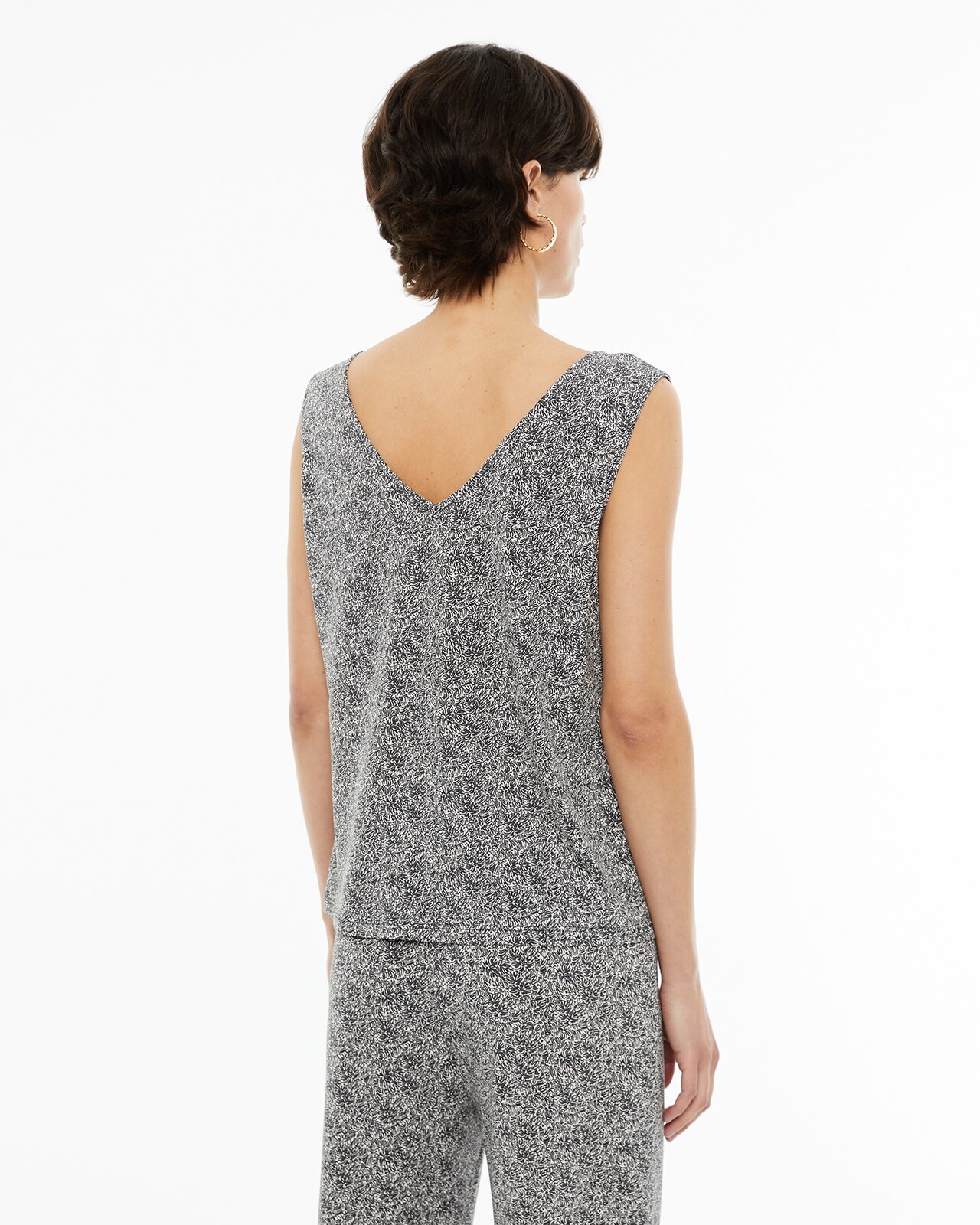 Top Estampado com Fecho de Botões Branco / Preto-2
