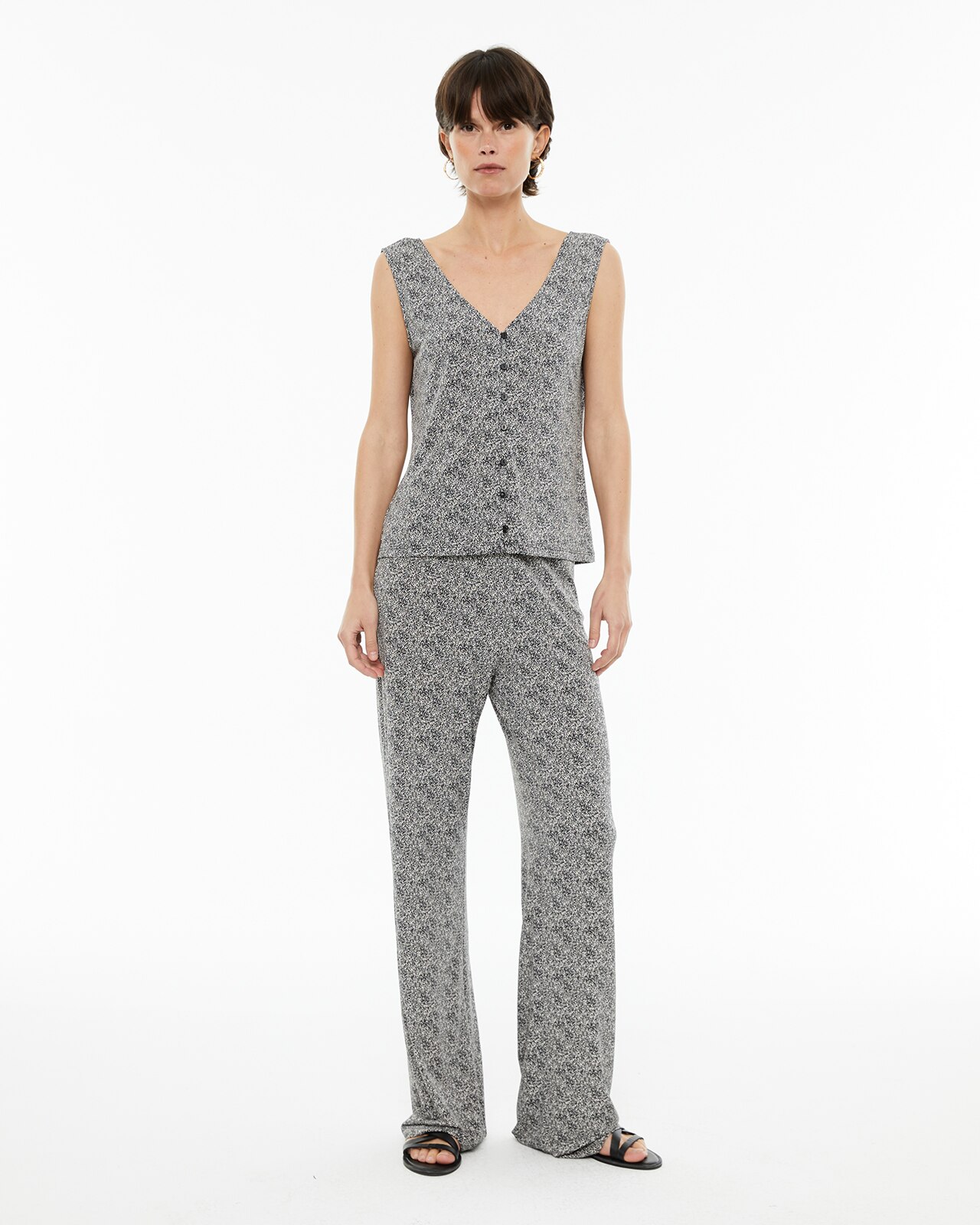 Top Estampado com Fecho de Botões Branco / Preto-3