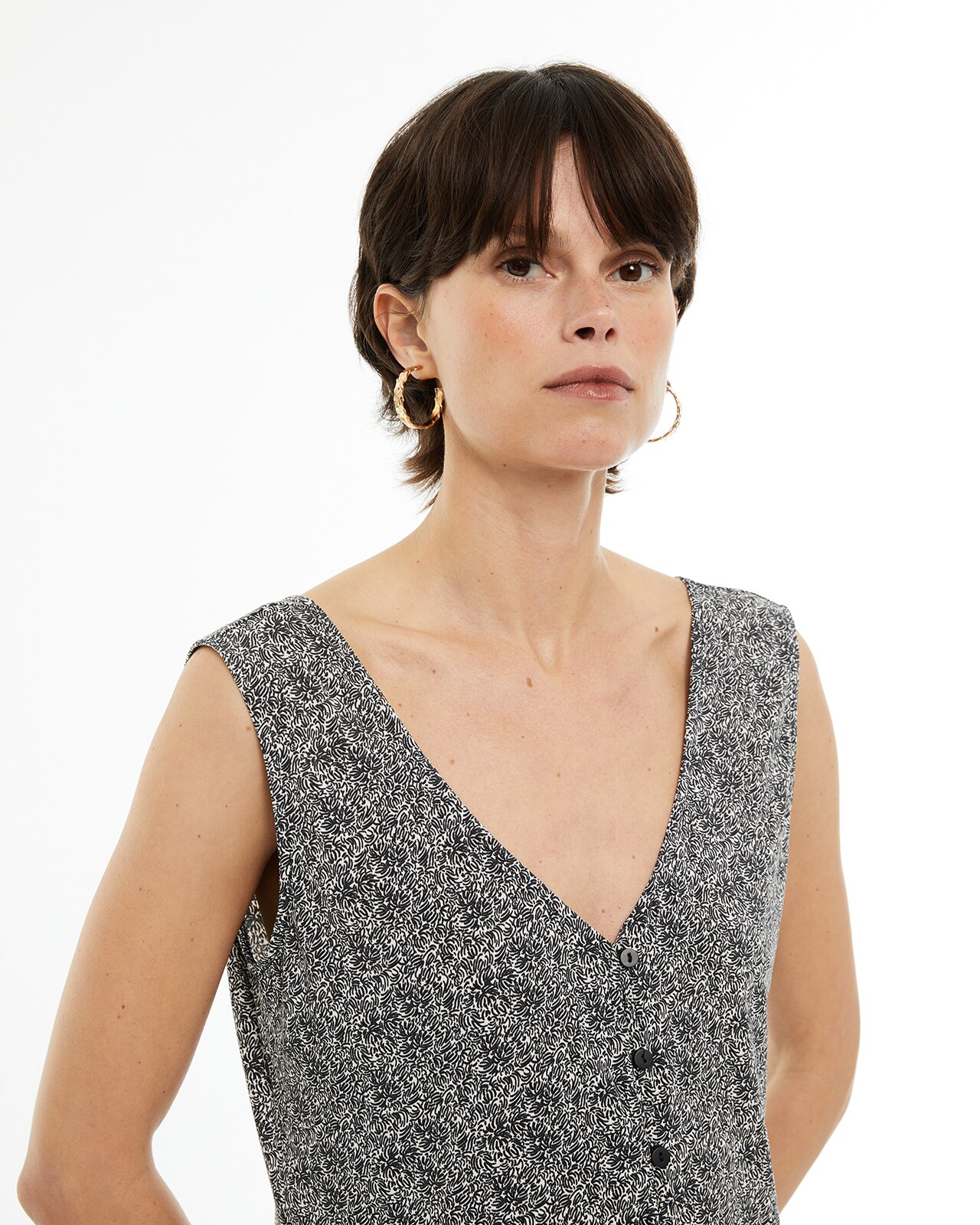 Top Estampado com Fecho de Botões Branco / Preto-4