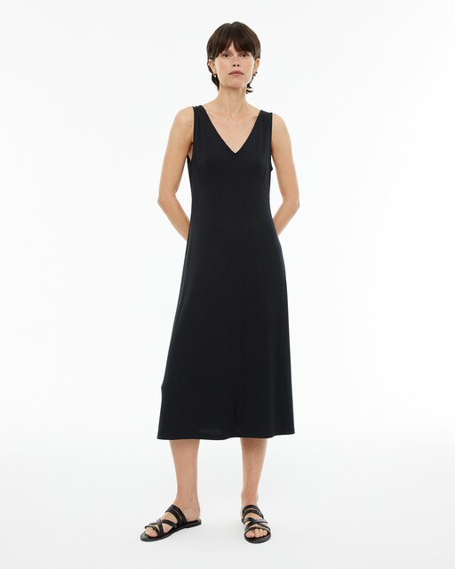 Imagem 0 de Vestido de Malha Canelada com Decote em V