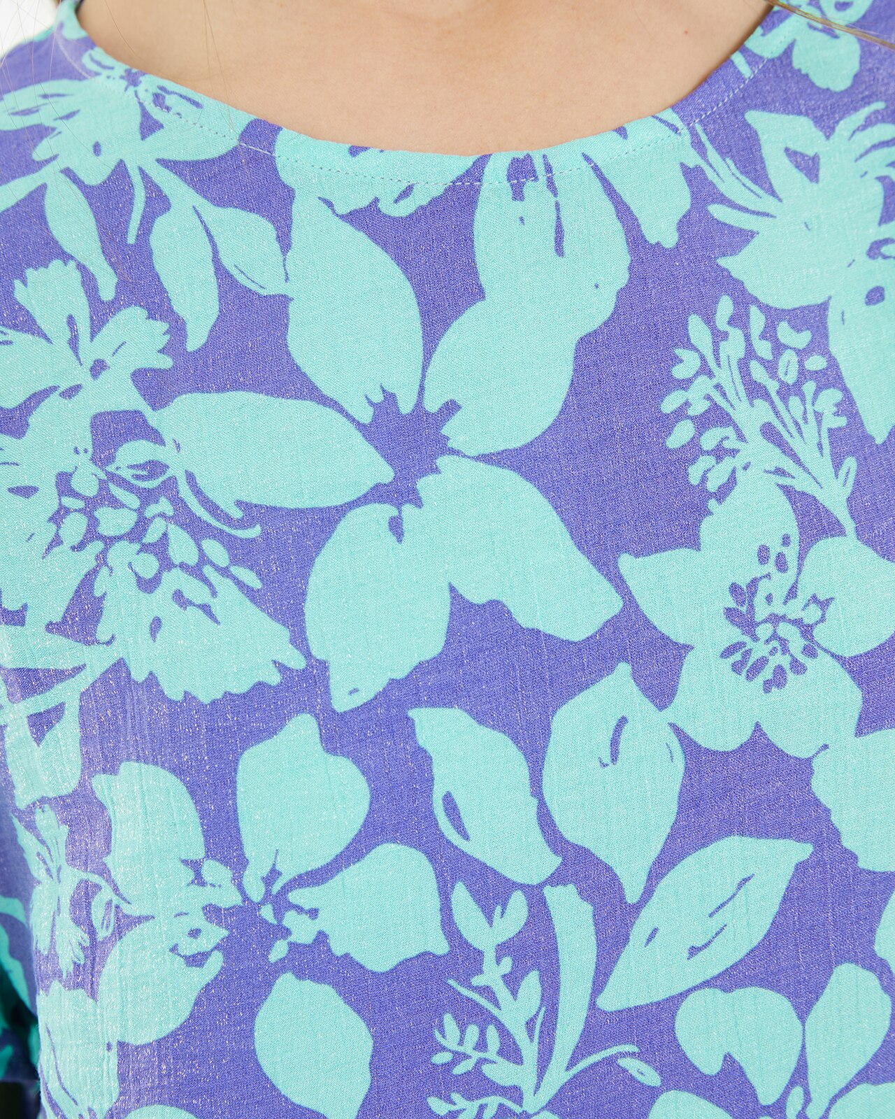 Camisa de Manga Curta com Estampado Floral Grande Azul / Verde-5