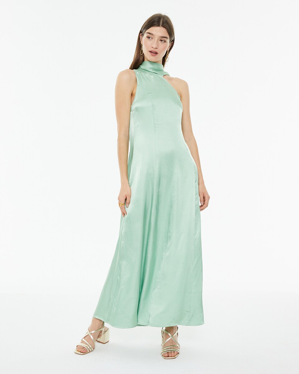 Vestido de Festa Assimétrico com Écharpe no Decote Verde-claro-1