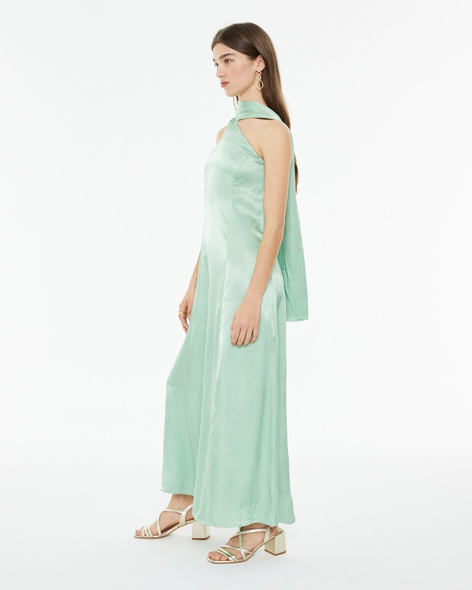 Vestido de Festa Assimétrico com Écharpe no Decote Verde-claro-2