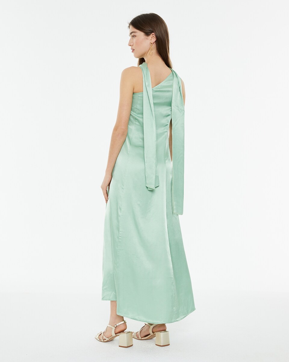 Vestido de Festa Assimétrico com Écharpe no Decote Verde-claro-3