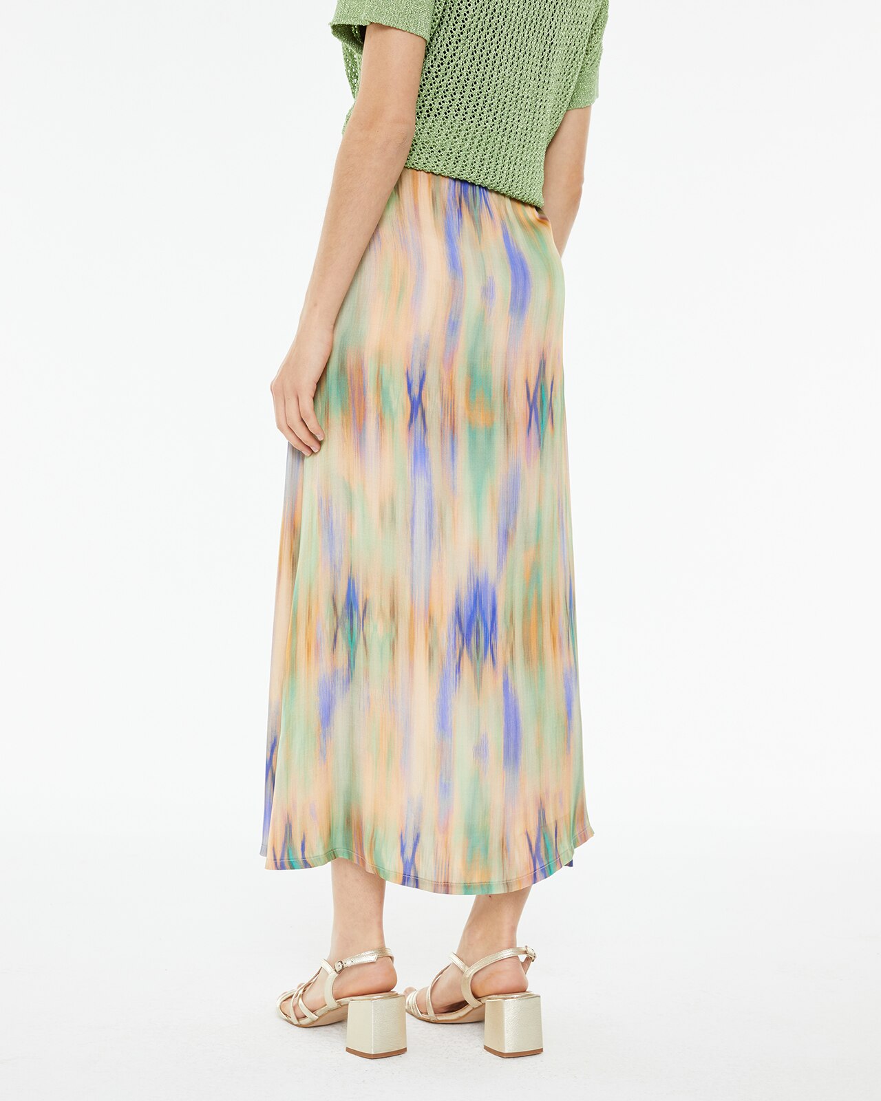 Saia Midi Evasé com Estampado Águas Multicolor-2