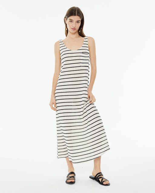 Imagem 0 de Vestido Midi às Riscas Marinheiras com Bolso Plastrão
