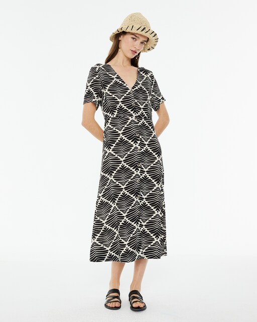 Imagem 0 de Vestido Midi com Estampado Geométrico Bicolor