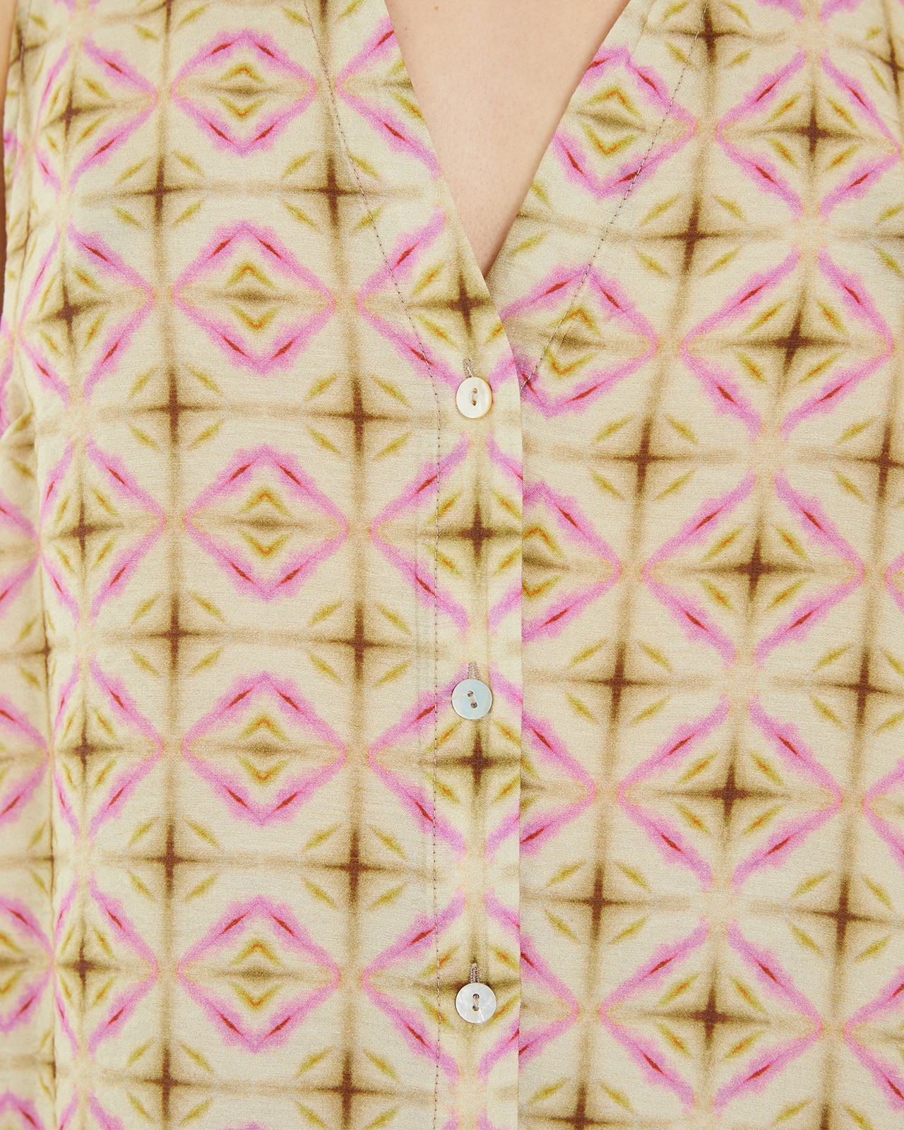 Camisa sem Mangas com Estampado Geométrico Bege/Rosa-5