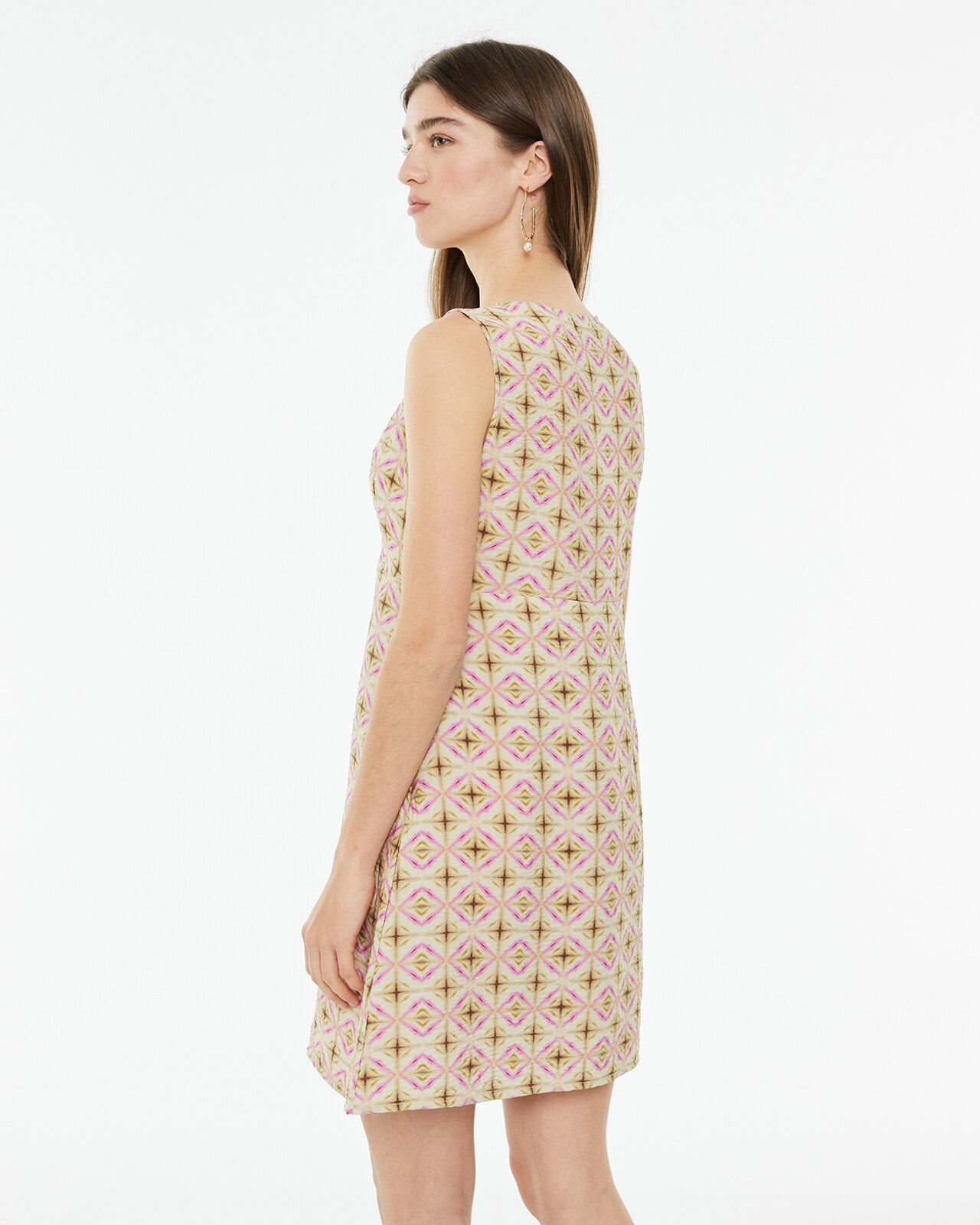 Vestido Curto com Estampado Geométrico e Corte Abaixo Do Peito Rosa-2
