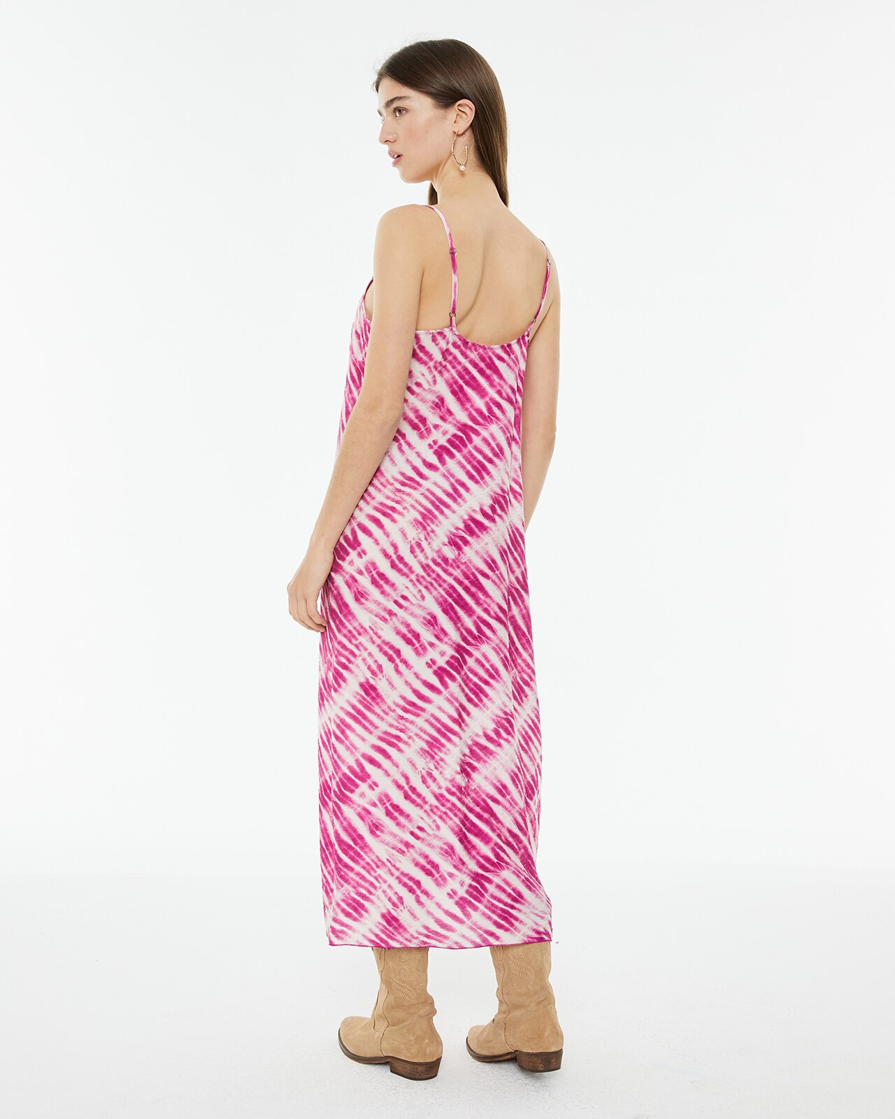 Vestido Midi de Alças Estampado Tie Dye Rosa / Branco-2