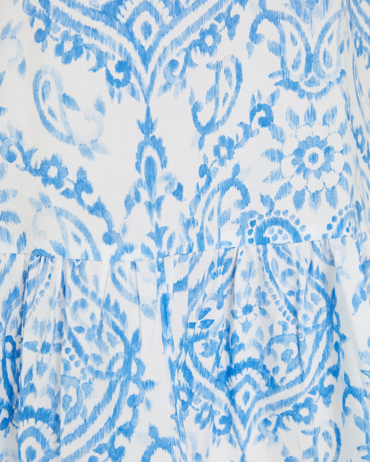 Vestido Curto Estampado com Franzido no Decote Azul / Branco-5