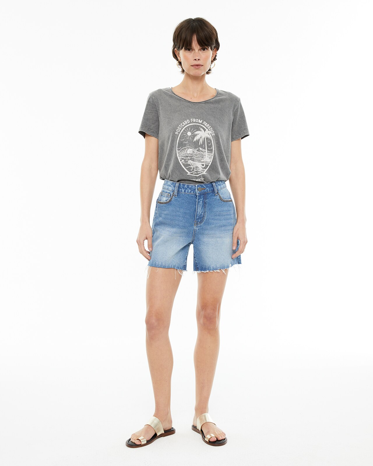 Short Denim com Tachas Azul-1