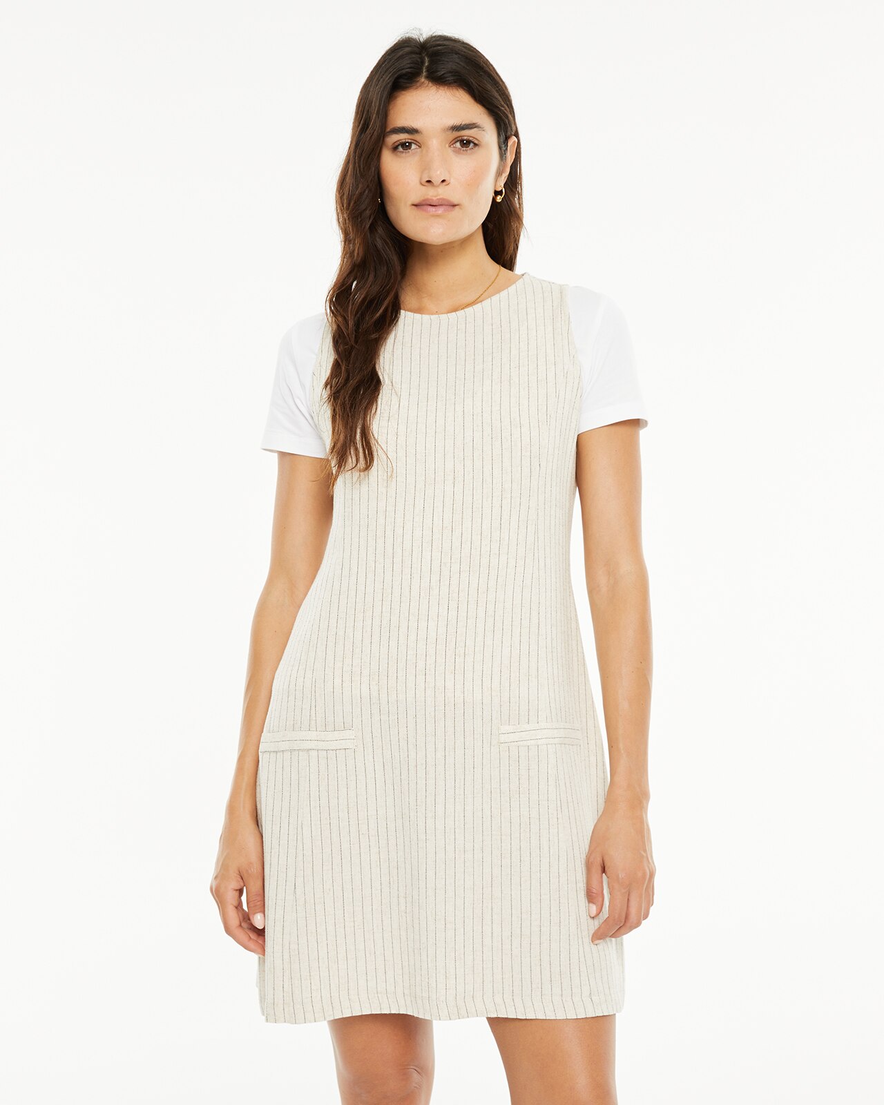Vestido Ajustado e Curto com Riscas Diplomáticas Bege-3