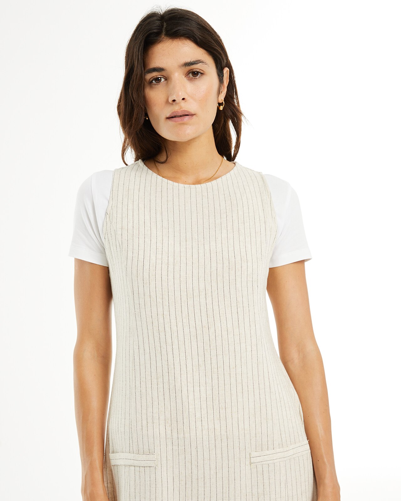 Vestido Ajustado e Curto com Riscas Diplomáticas Bege-4