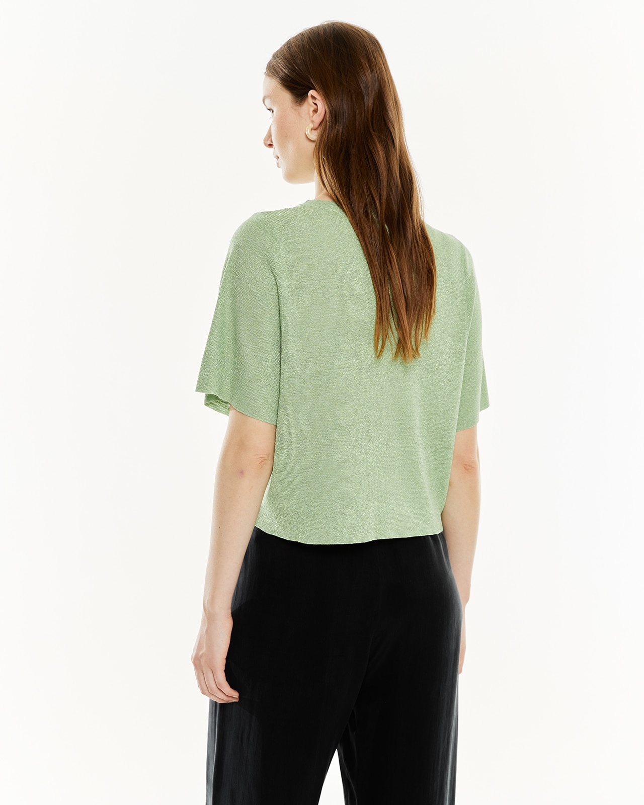 Camisola com Lurex em Manga Curta Verde-claro-2