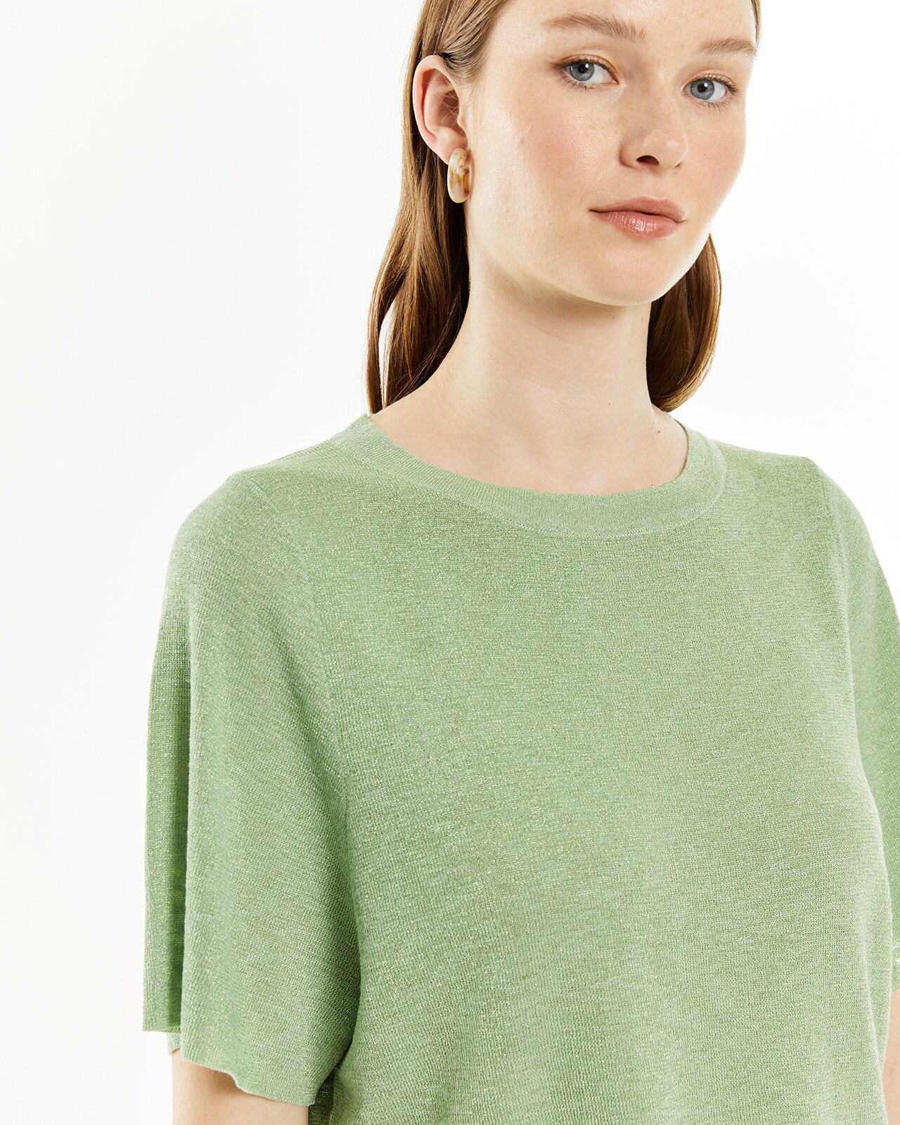 Camisola com Lurex em Manga Curta Verde-claro-4