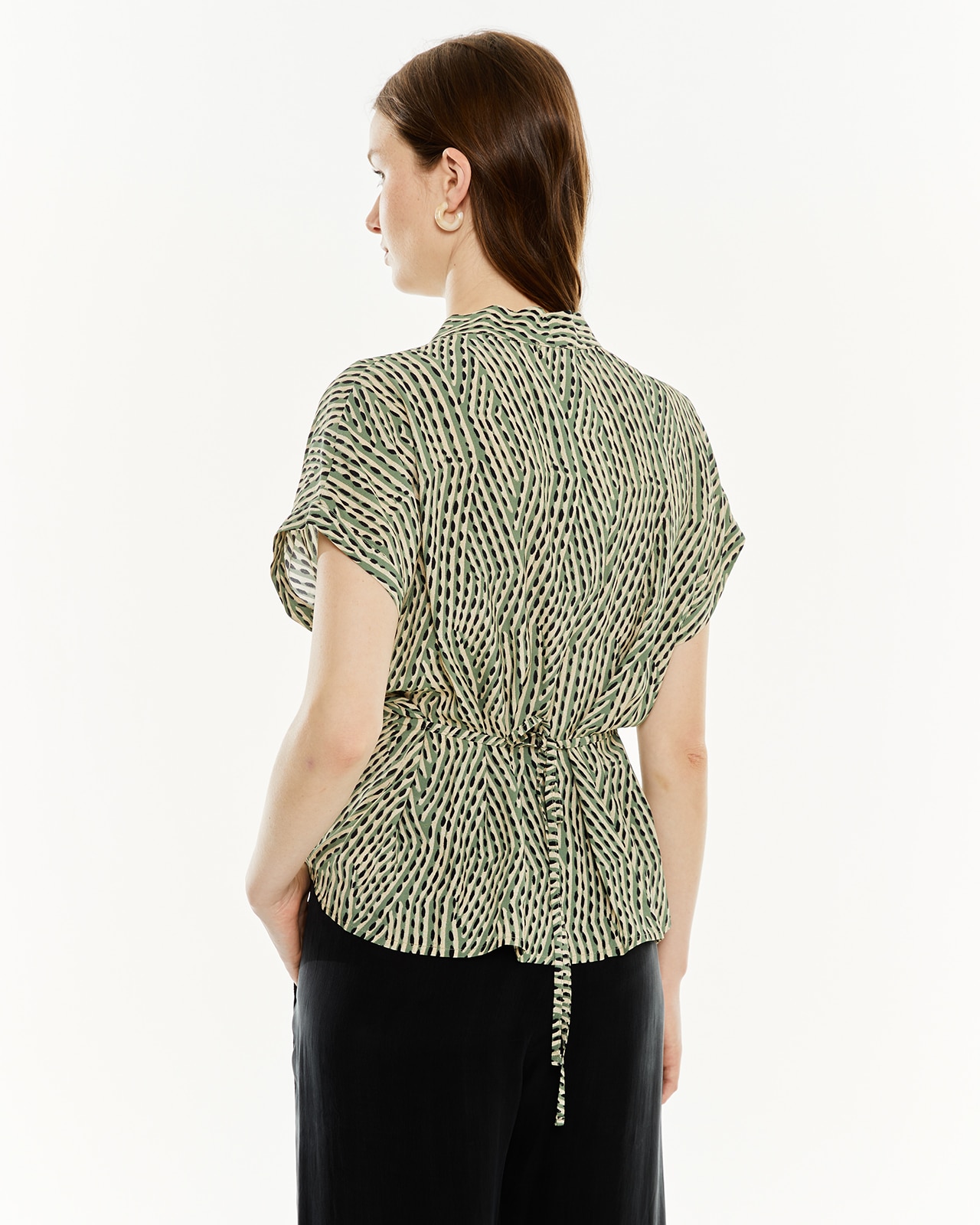 Camisa Estampada com Decote em V Verde-claro-2