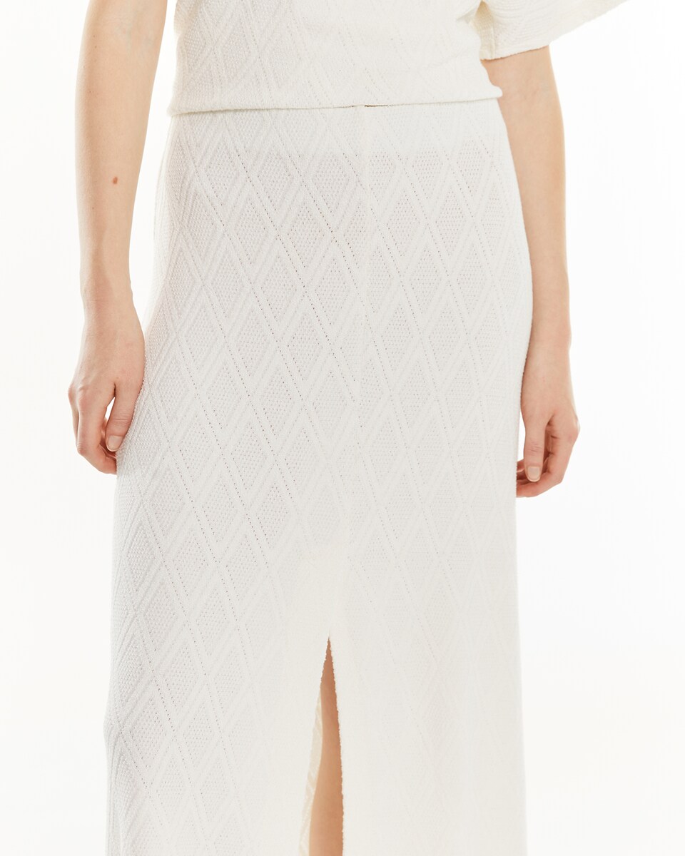 Saia com Elástico na Cintura e Abertura Frontal Branco-4