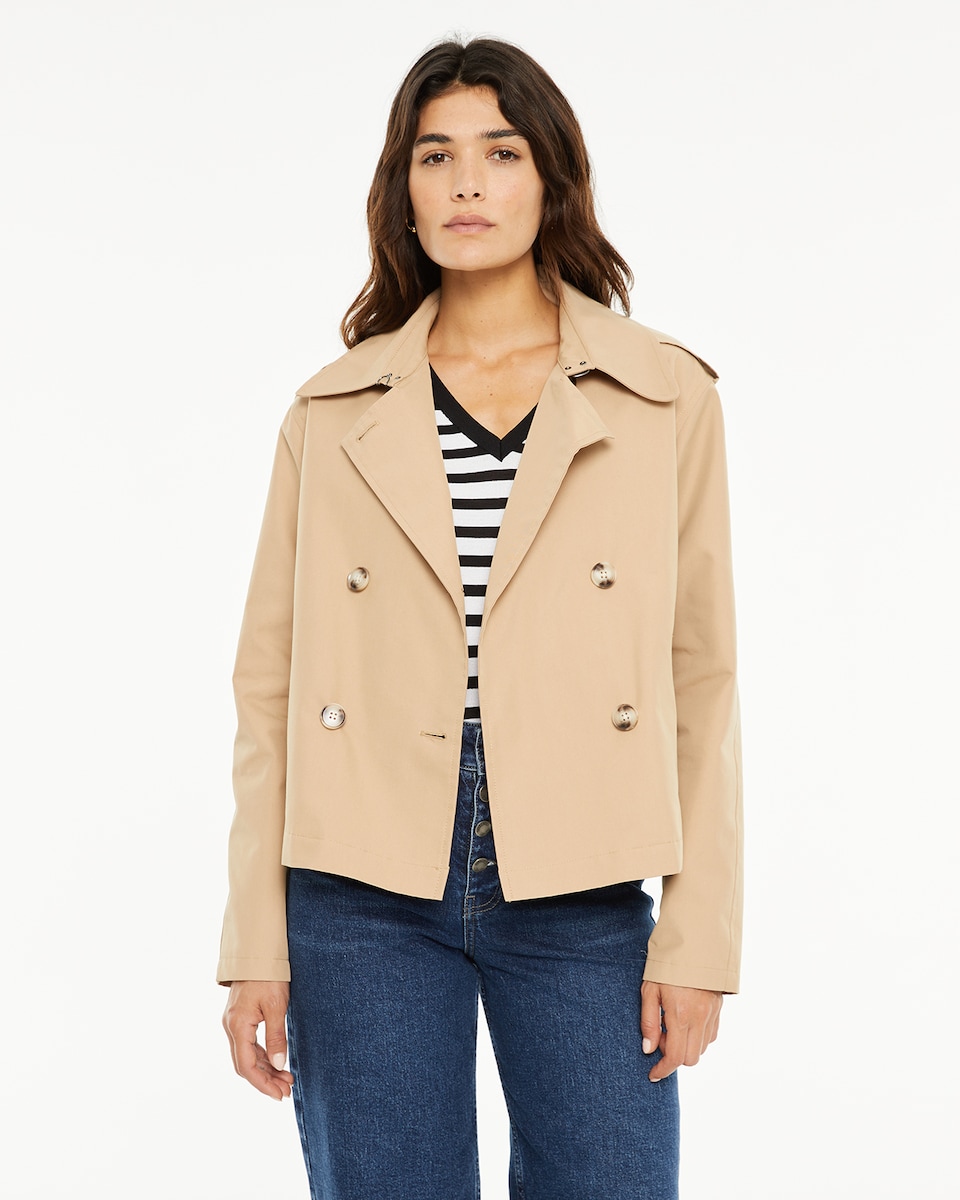 Trench com Gola Tipo Camisa e Fecho com Botões Bege-1